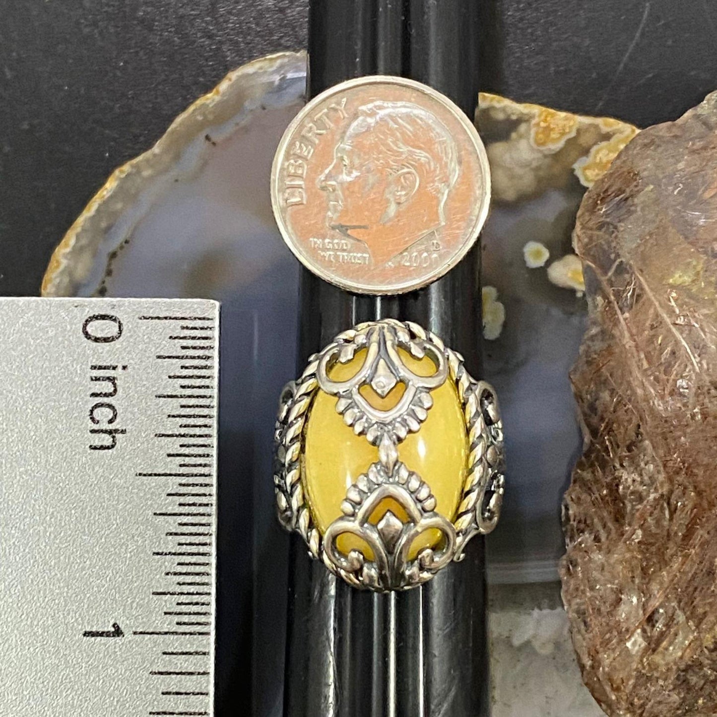 Carolyn Pollack Sterling Silver Oval Yellow Jasper Ring Size 5.5 For Women