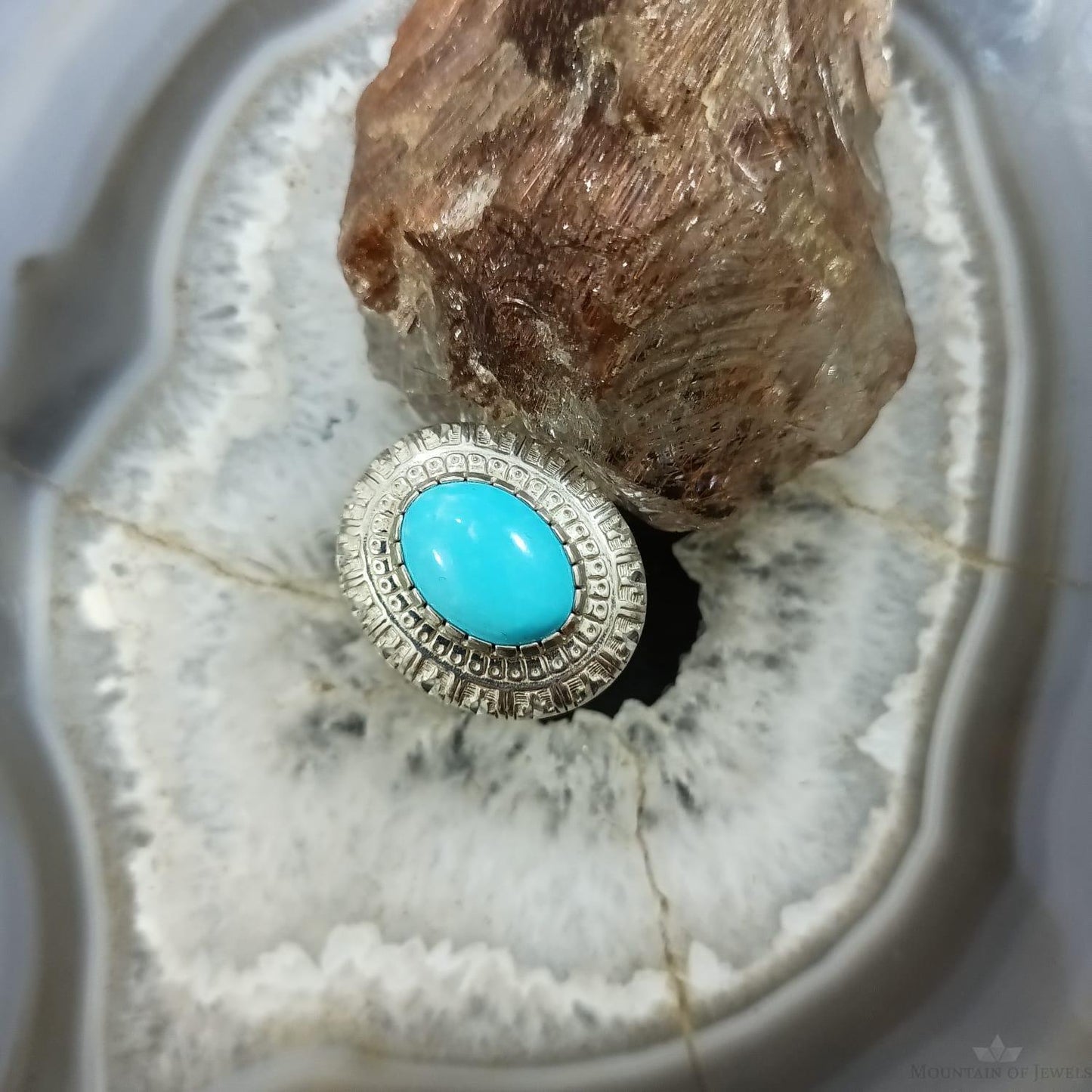 Carolyn Pollack Sterling Silver Oval Turquoise Decorated Ring Size 7.5 For Women