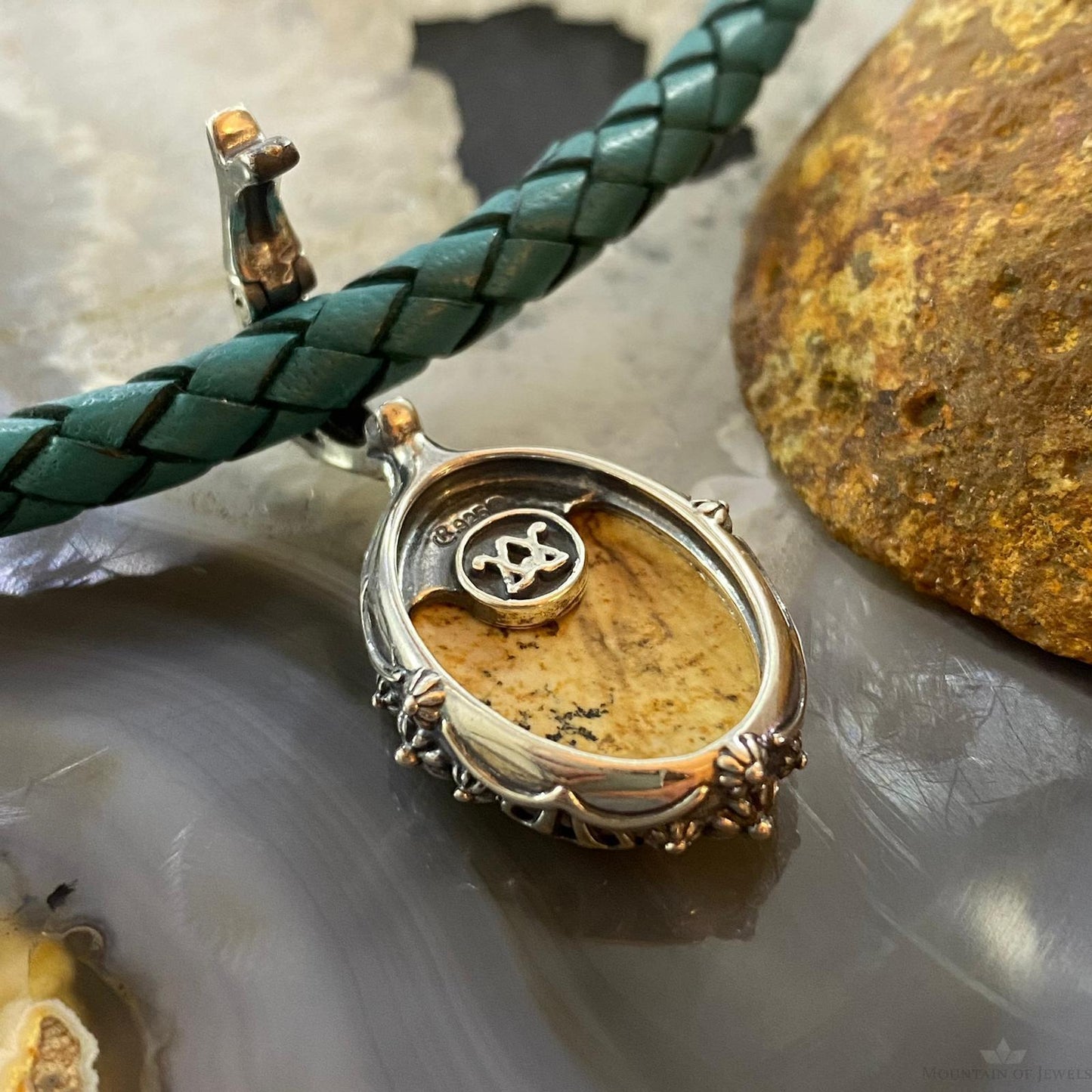 Carolyn Pollack Southwestern Style Sterling Silver Oval Picture Jasper Enhancer Pendant For Women