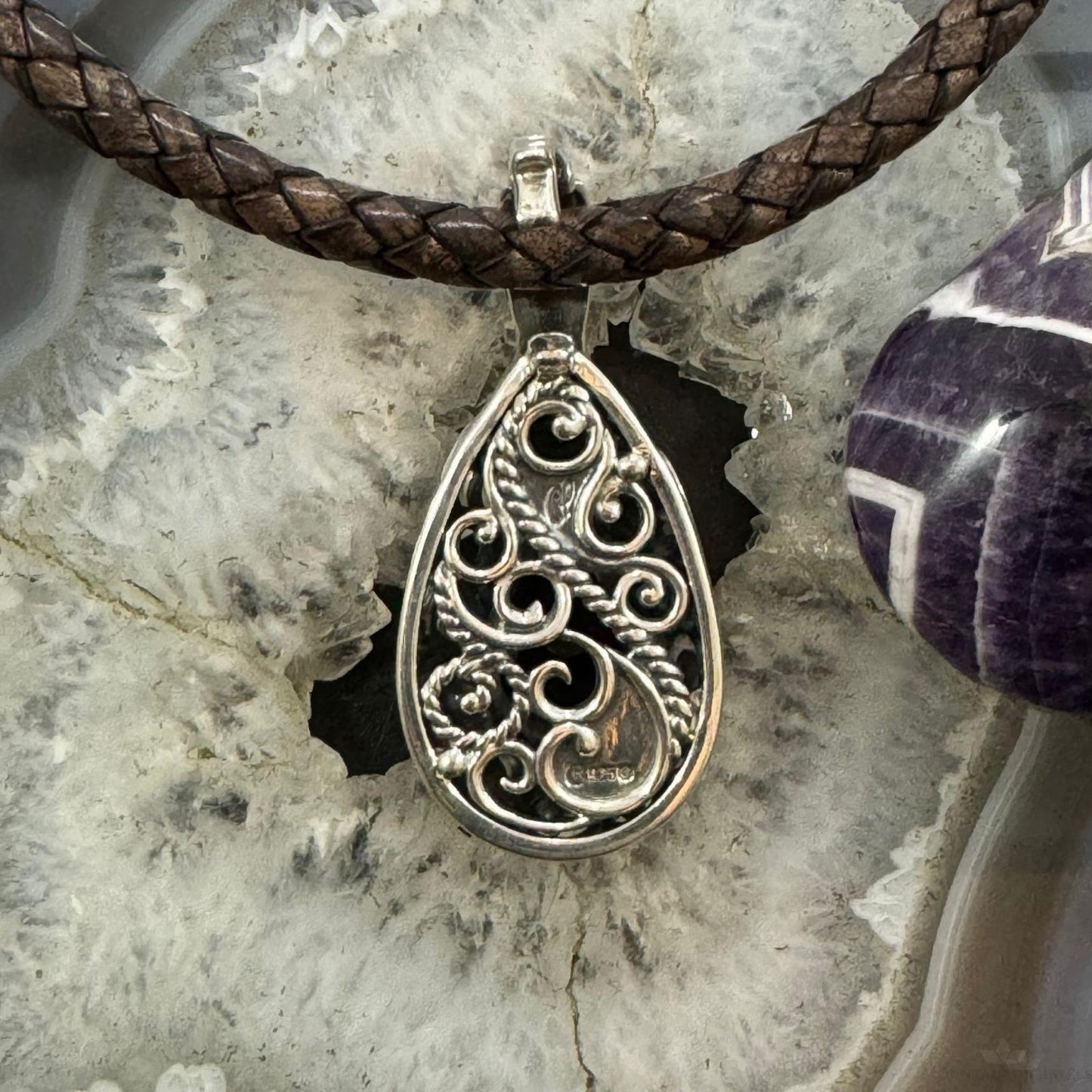 Carolyn Pollack Sterling Silver Teardrop Faceted Amethyst Filigree Enhancer Pendant For Women