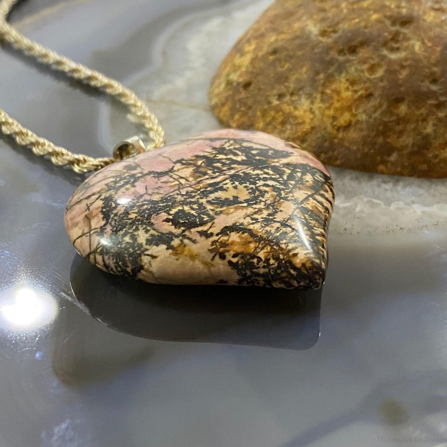 Heart Shape Slab Rhodonite Fashion Pendant For Women