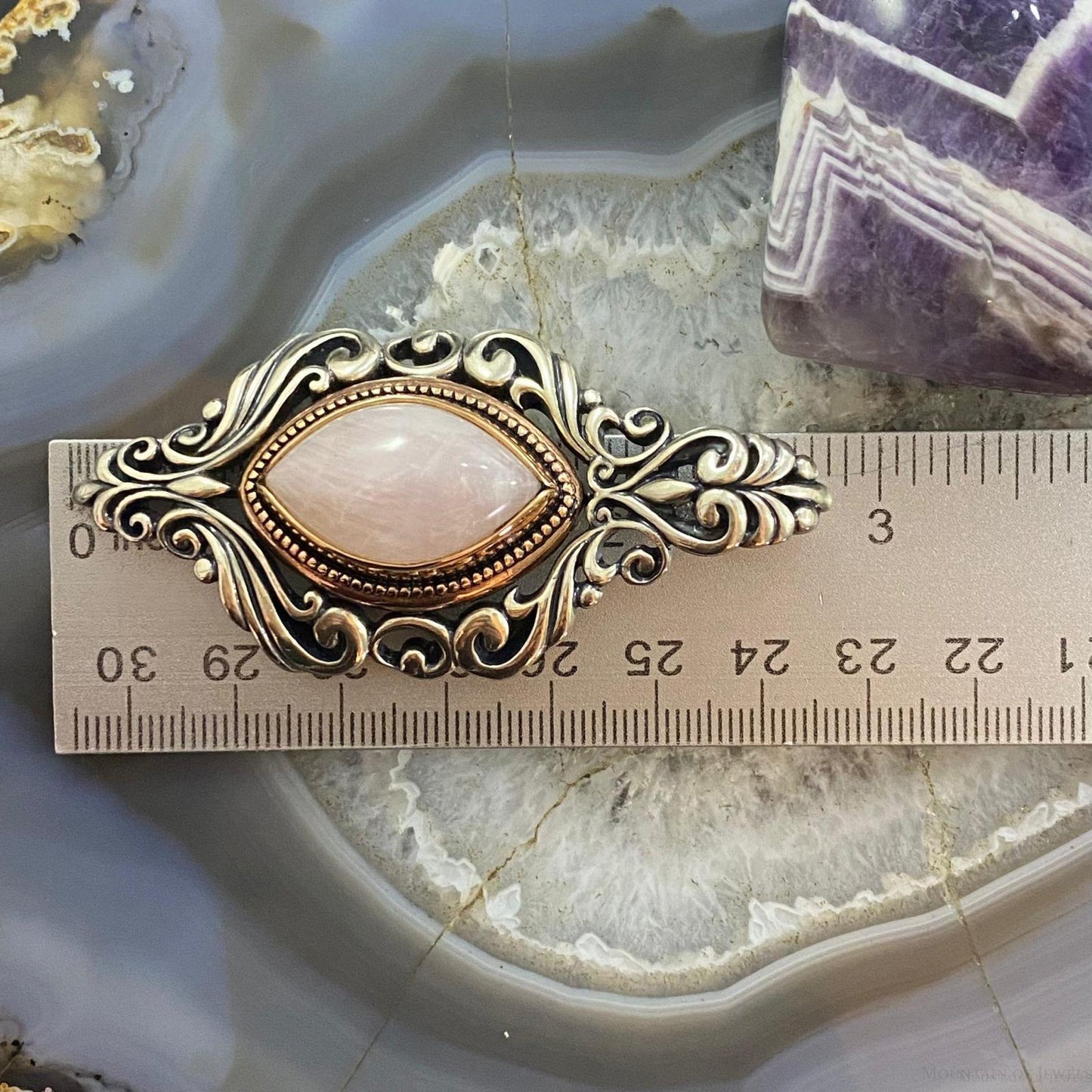 Carolyn Pollack Southwestern Style Sterling Silver & Bronze Rose Quartz Decorated Enhancer Pendant For Women