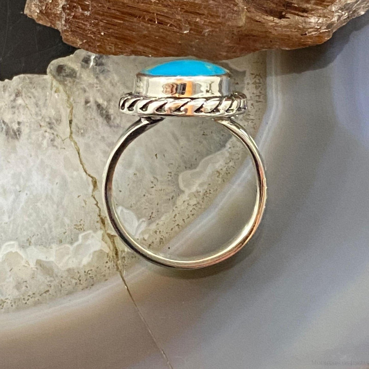 Native American Sterling Silver Oval Blue Ridge Turquoise Ring Size 6.25 For Women
