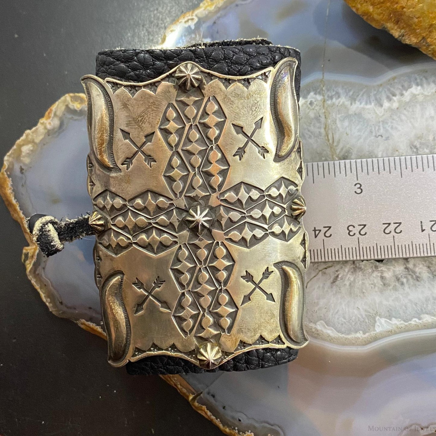 Vintage Native American Silver Stamped Ketoh Bow Guard Bracelet For Men