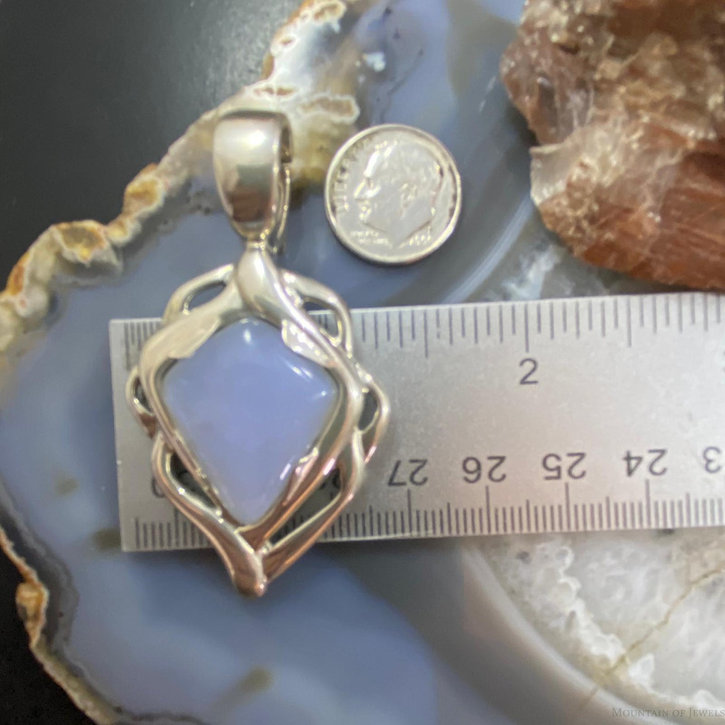 Carolyn Pollack Southwestern Style Sterling Silver Blue Lace Agate Decorated Pendant For Women