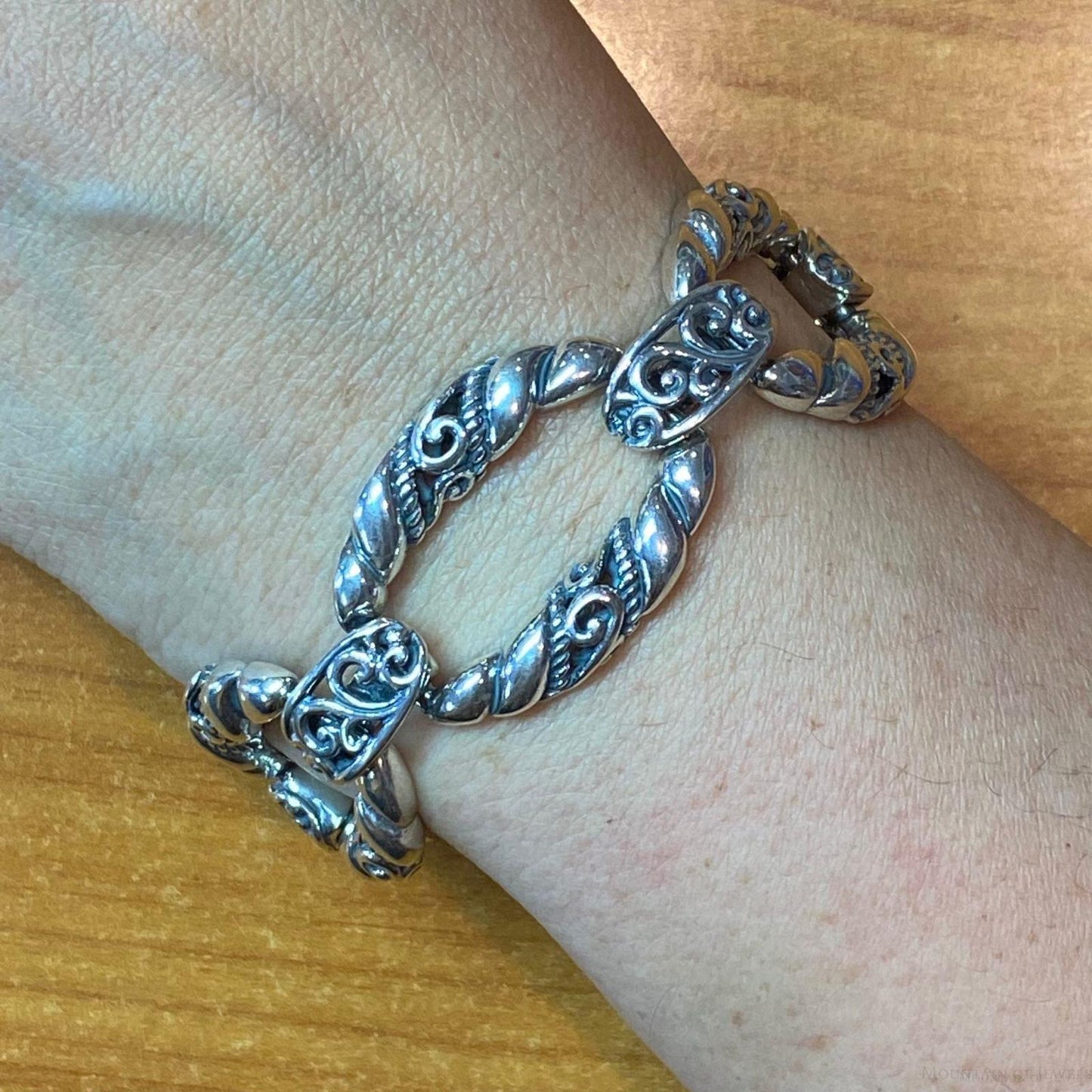 Carolyn Pollack Sterling Silver Decorated Foldover 5 Link Bracelet For Women