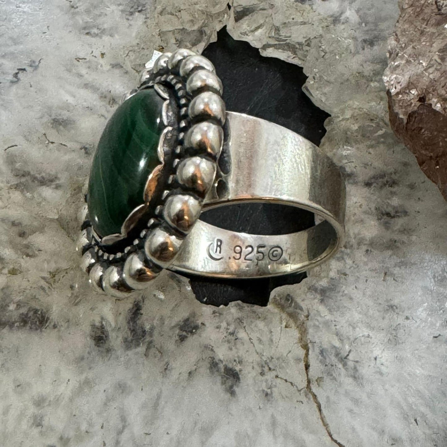 Carolyn Pollack Sterling Silver Oval Malachite Decorated Ring Size 9 For Women