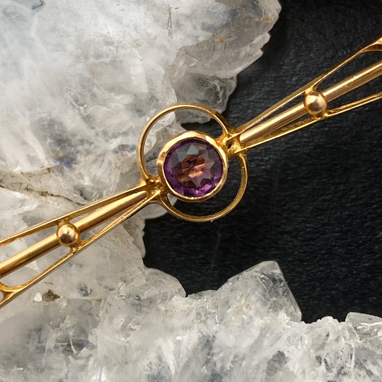 10K Yellow Gold Pearls and Amethyst Dainty Brooch For Women