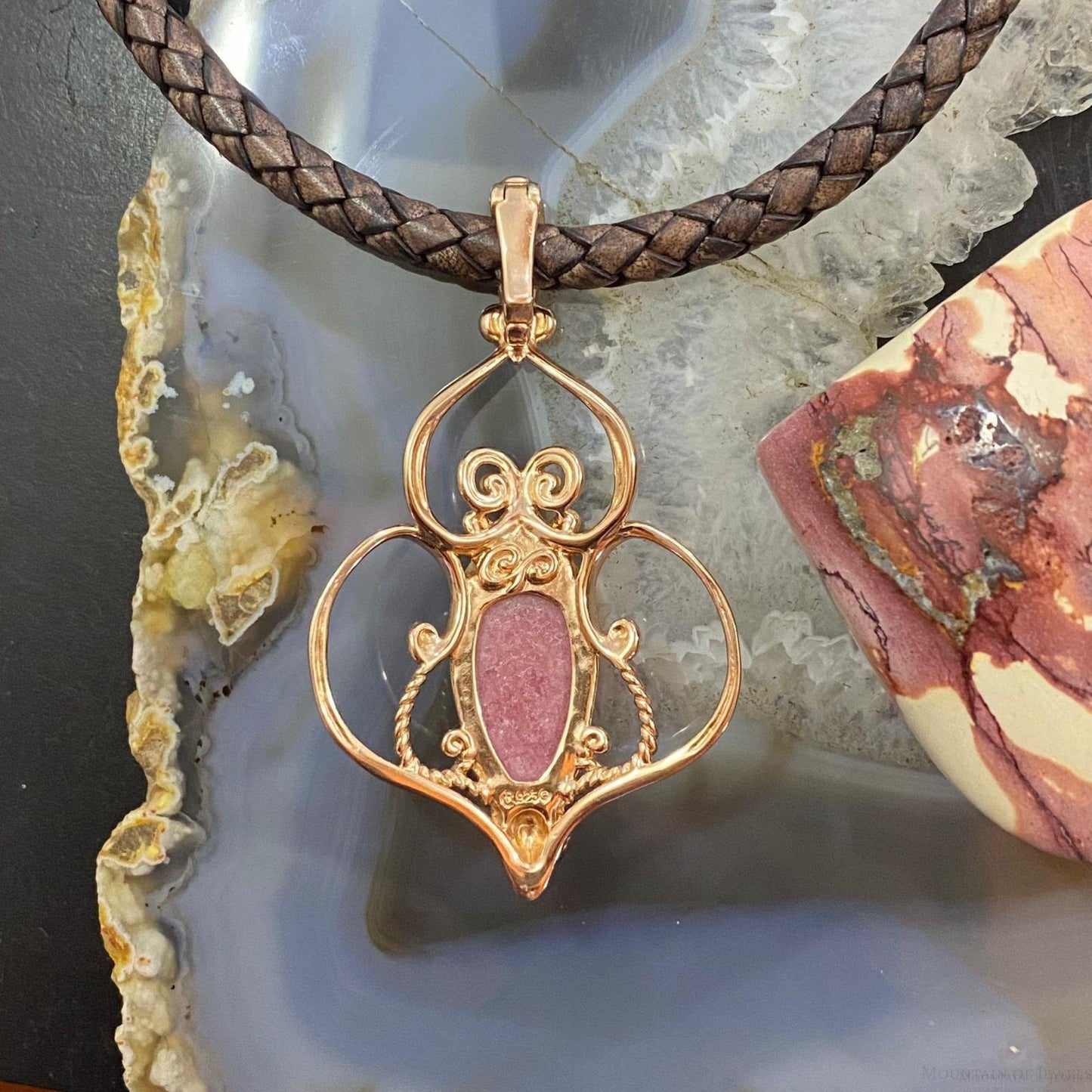 Carolyn Pollack Brass Marquise Rhodonite Doublet Enhancer Pendant For Women