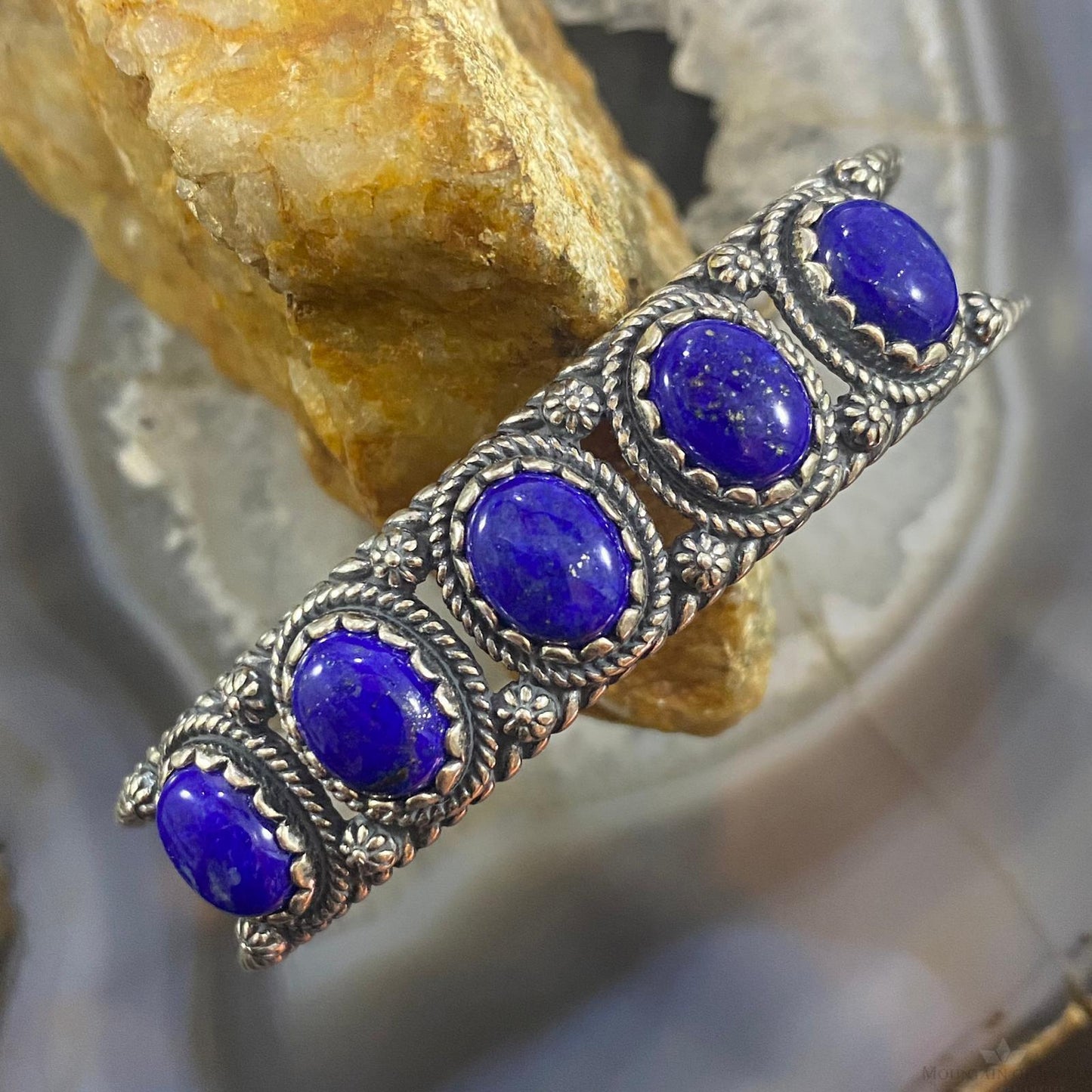 Carolyn Pollack Southwestern Style Sterling Silver Lapis Lazuli Row Bracelet For Women