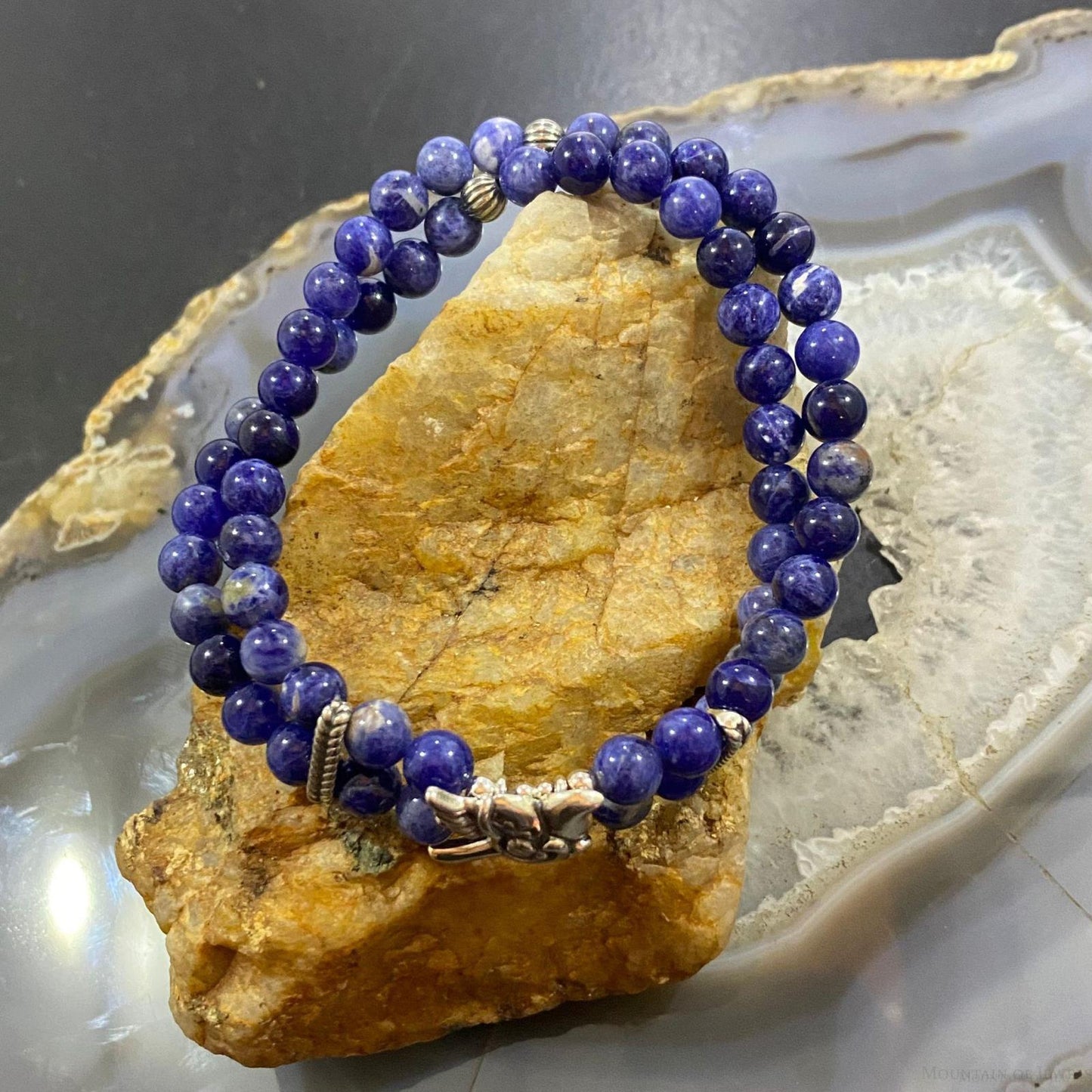 Carolyn Pollack Sterling Silver 2 Strand Sodalite Bead With Dove Stretch Bracelet For Women
