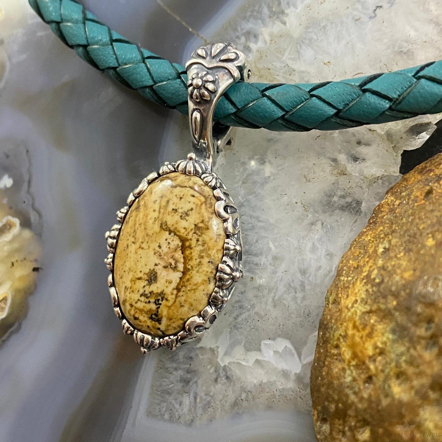 Carolyn Pollack Southwestern Style Sterling Silver Oval Picture Jasper Enhancer Pendant For Women