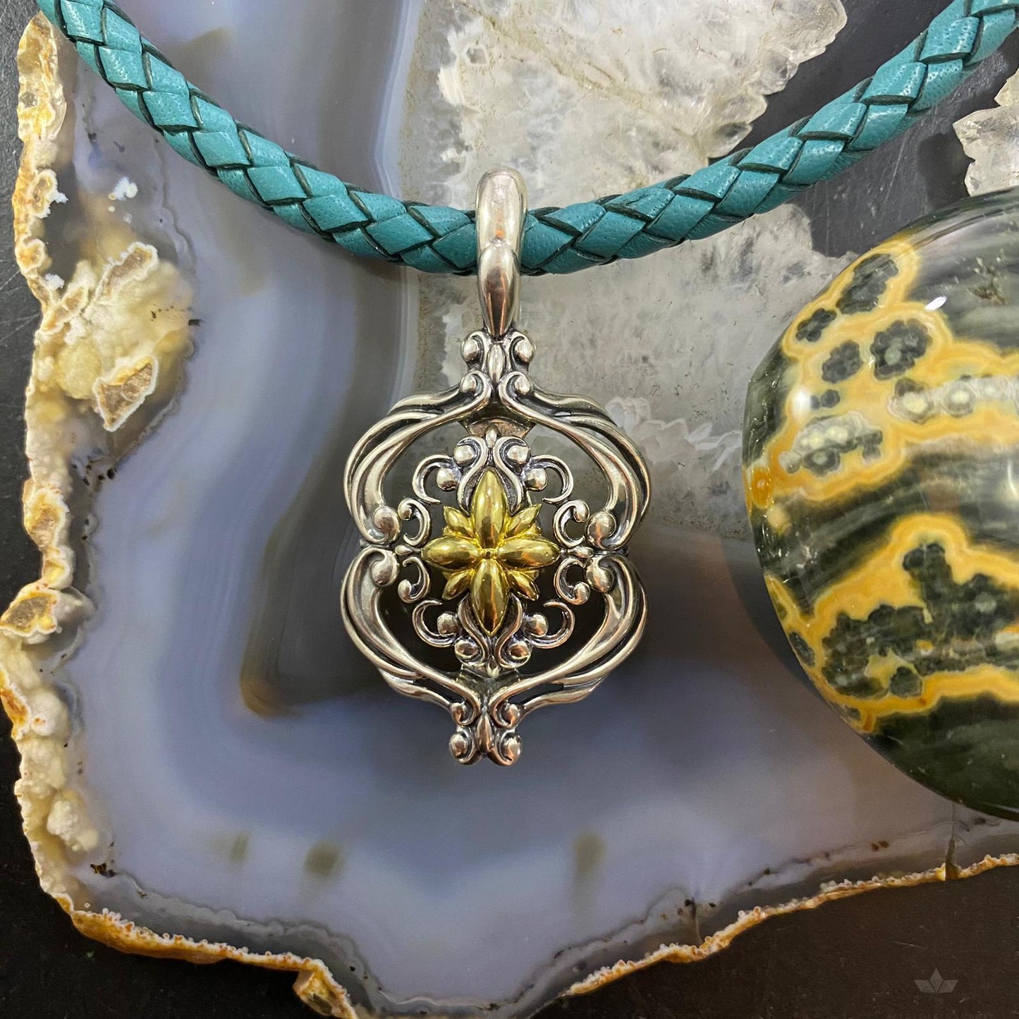 Carolyn Pollack Southwestern Style Sterling Silver & Brass Decorated Pendant For Women
