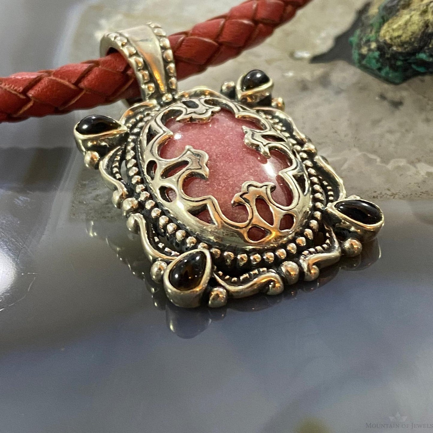Carolyn Pollack Southwestern Style Sterling Silver Rhodonite & Smoky Quartz Pendant For Women