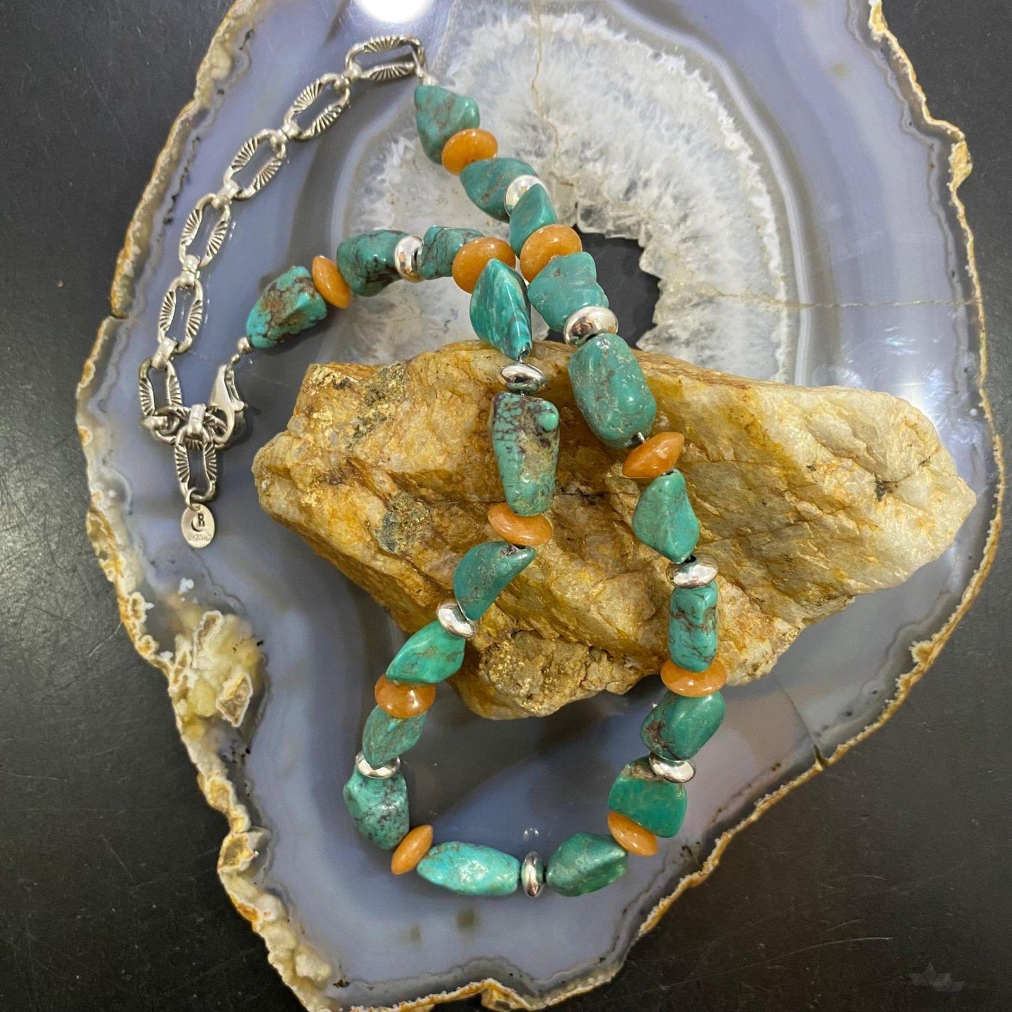Carolyn Pollack Sterling Silver Chunky Turquoise & Carnelian Bead Necklace