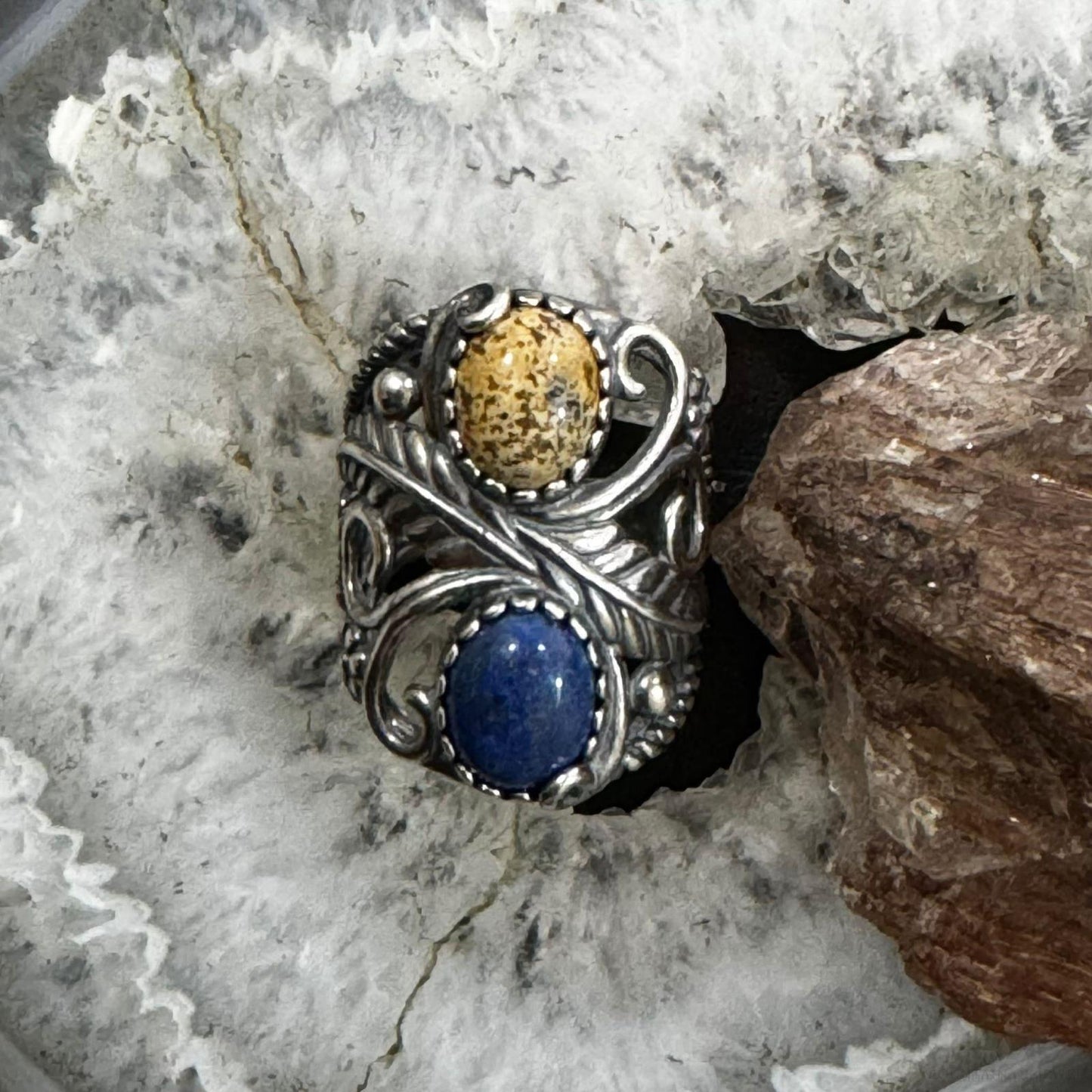 Carolyn Pollack Sterling Silver Picture Jasper & Denim Lapis Ring Size 6.25 For Women