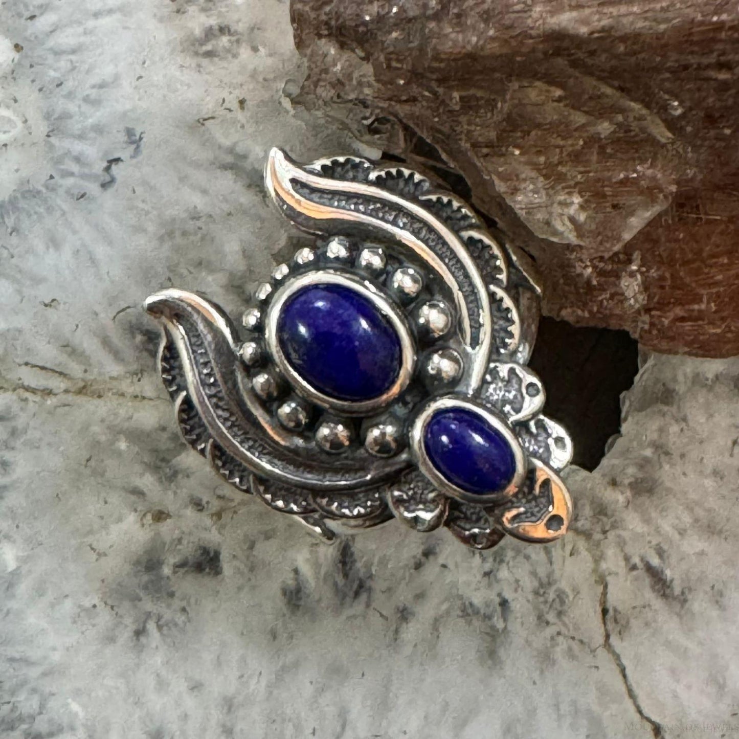 Carolyn Pollack Sterling Silver 2 Oval Lapis Naja Style Decorated Ring For Women