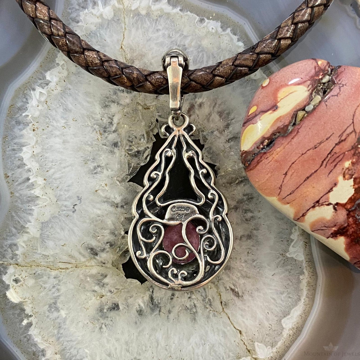 Carolyn Pollack Sterling Silver Rhodonite Doublet Decorated Enhancer Pendant For Women