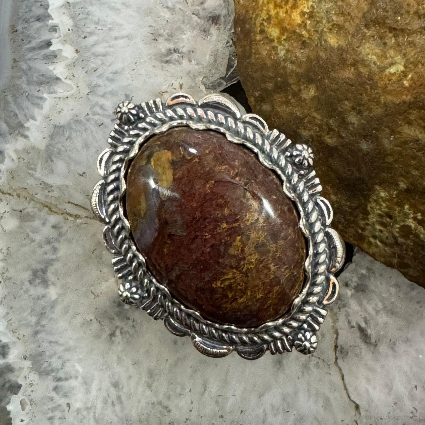 Carolyn Pollack Southwestern Style Sterling Silver Jasper Decorated Ring For Women