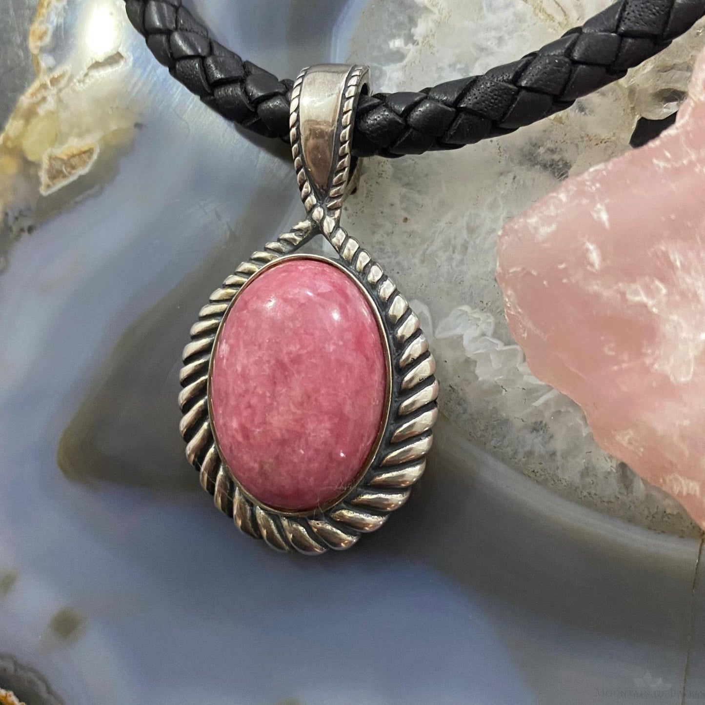 Carolyn Pollack Southwestern Style Sterling Silver Pink Rhodonite Rope Enhancer Pendant For Women
