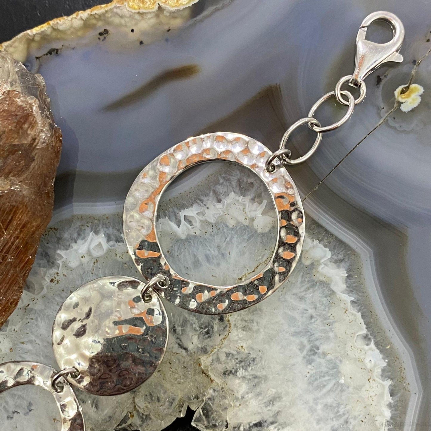 Sterling Silver Lobster Clasp Fashion 6-8" Hammered Link Bracelet For Women