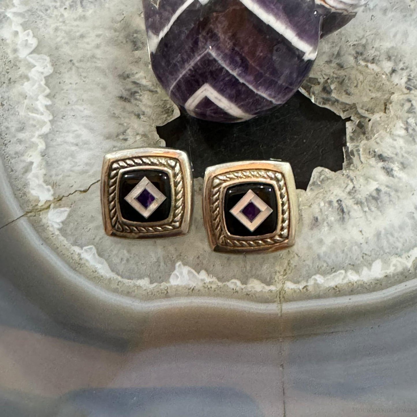 Carolyn Pollack Sterling Silver Square Onyx Inlay Stud Earrings For Women