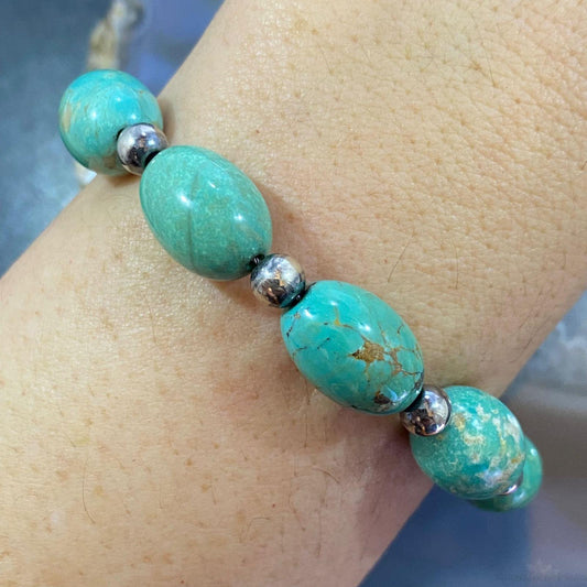 Carolyn Pollack Sterling Silver Egg Shape Green Turquoise Link Bracelet For Women