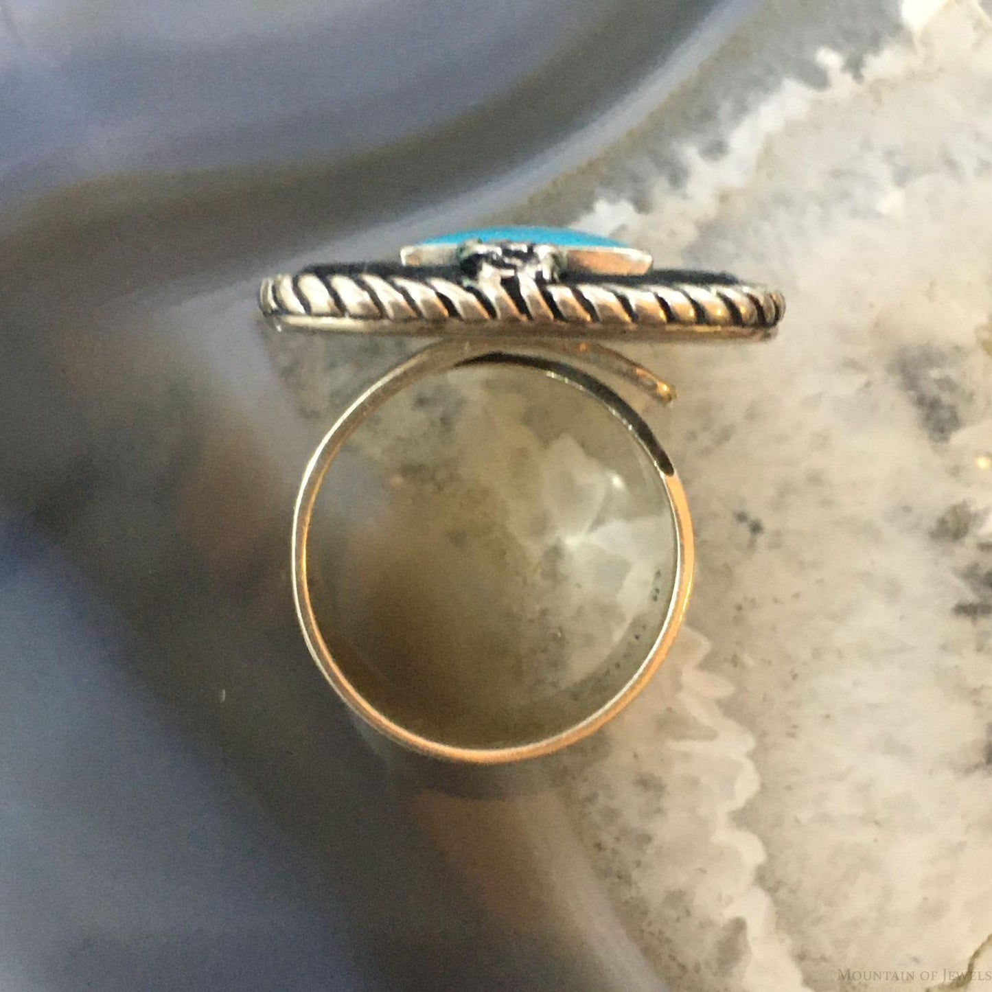 Carolyn Pollack Southwestern Style Sterling Silver Rectangle Turquoise Decorated Ring Size 8 For Women