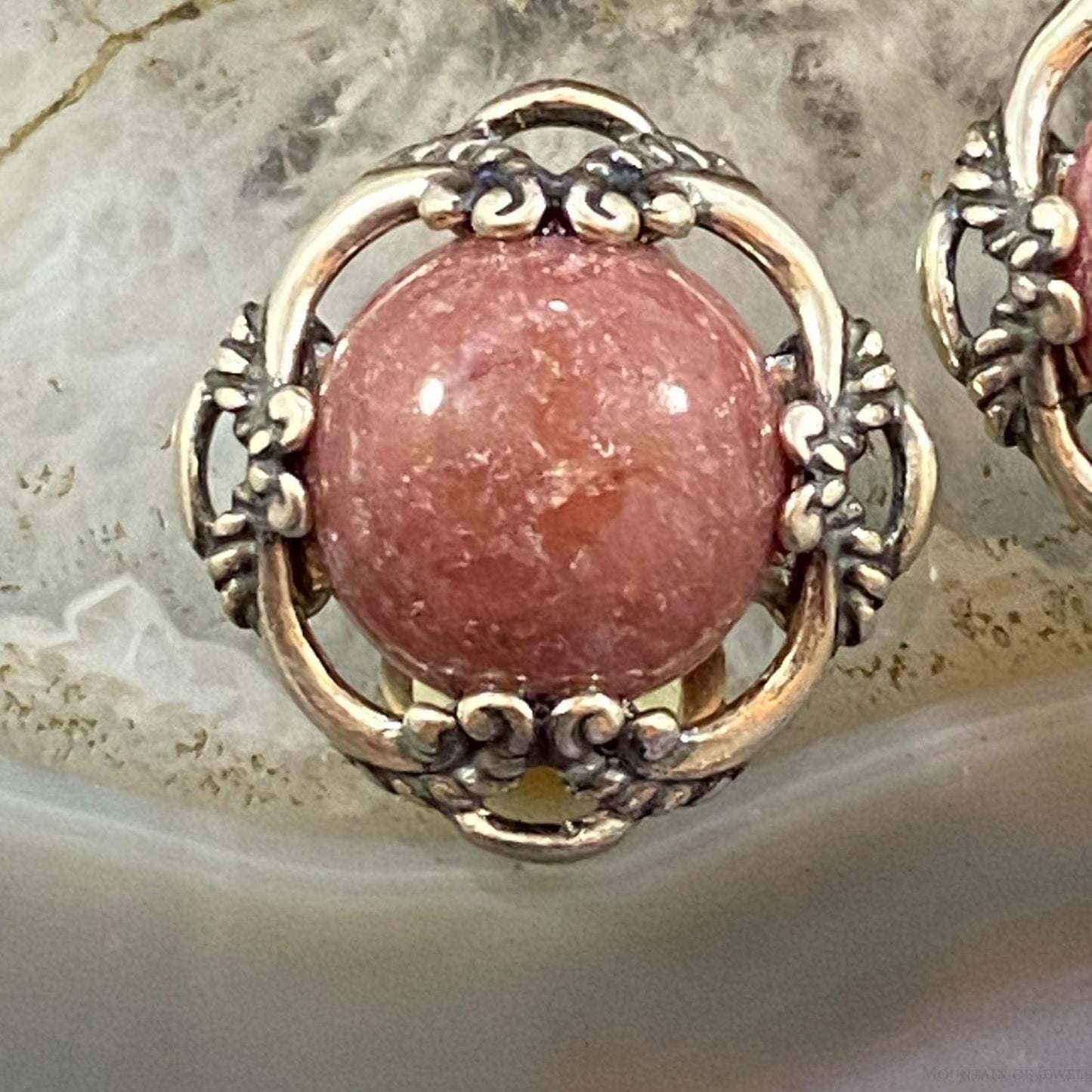 Carolyn Pollack Sterling Silver Round Rhodonite Decorated Clip-On Earrings For Women