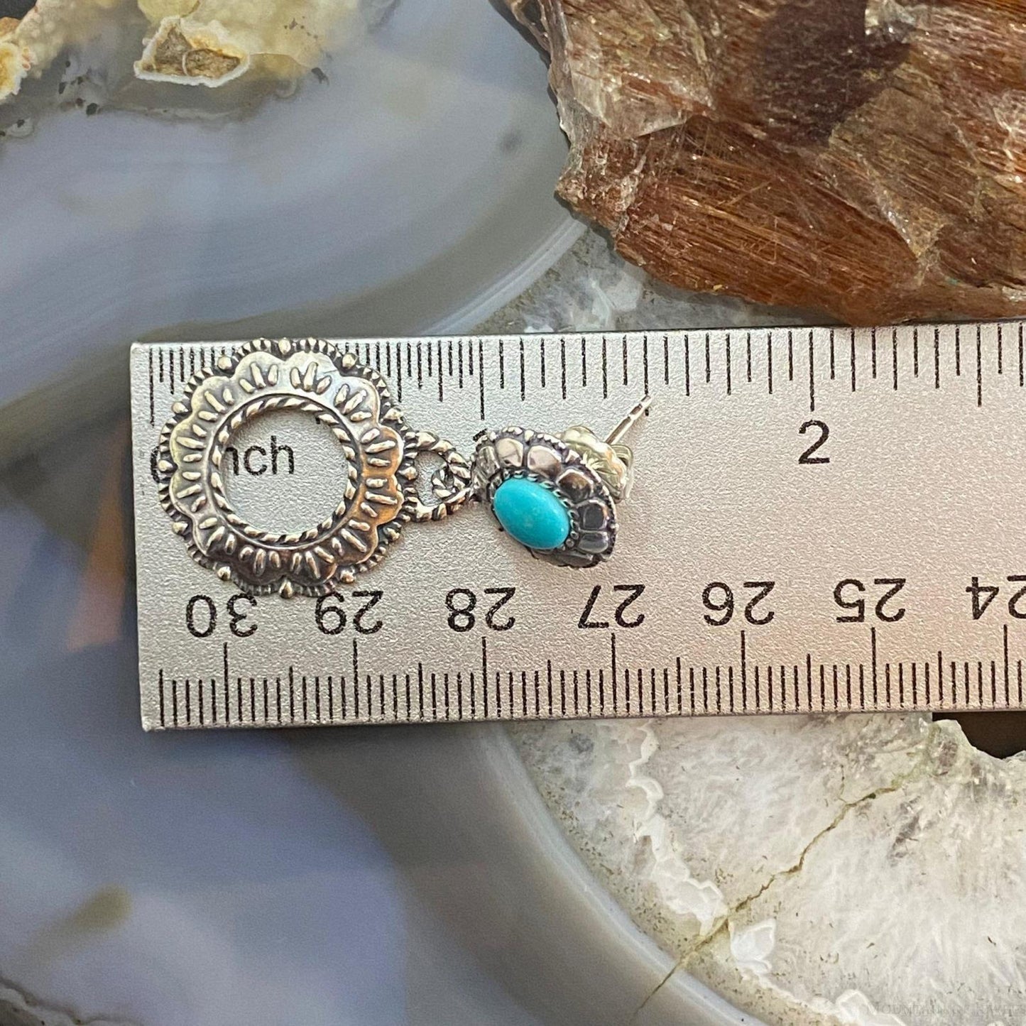 Carolyn Pollack Sterling Silver Round Turquoise Double Flower Dangle Earrings For Women
