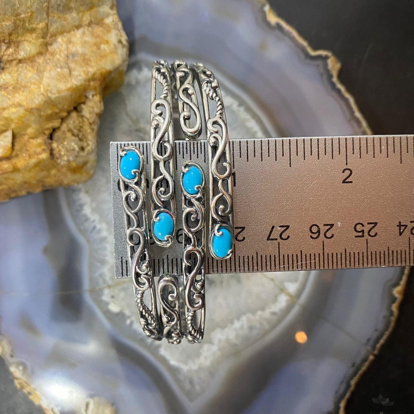 Carolyn Pollack Sterling Silver 4 Sleeping Beauty Turquoise Decorated Hinged Bracelet For Women