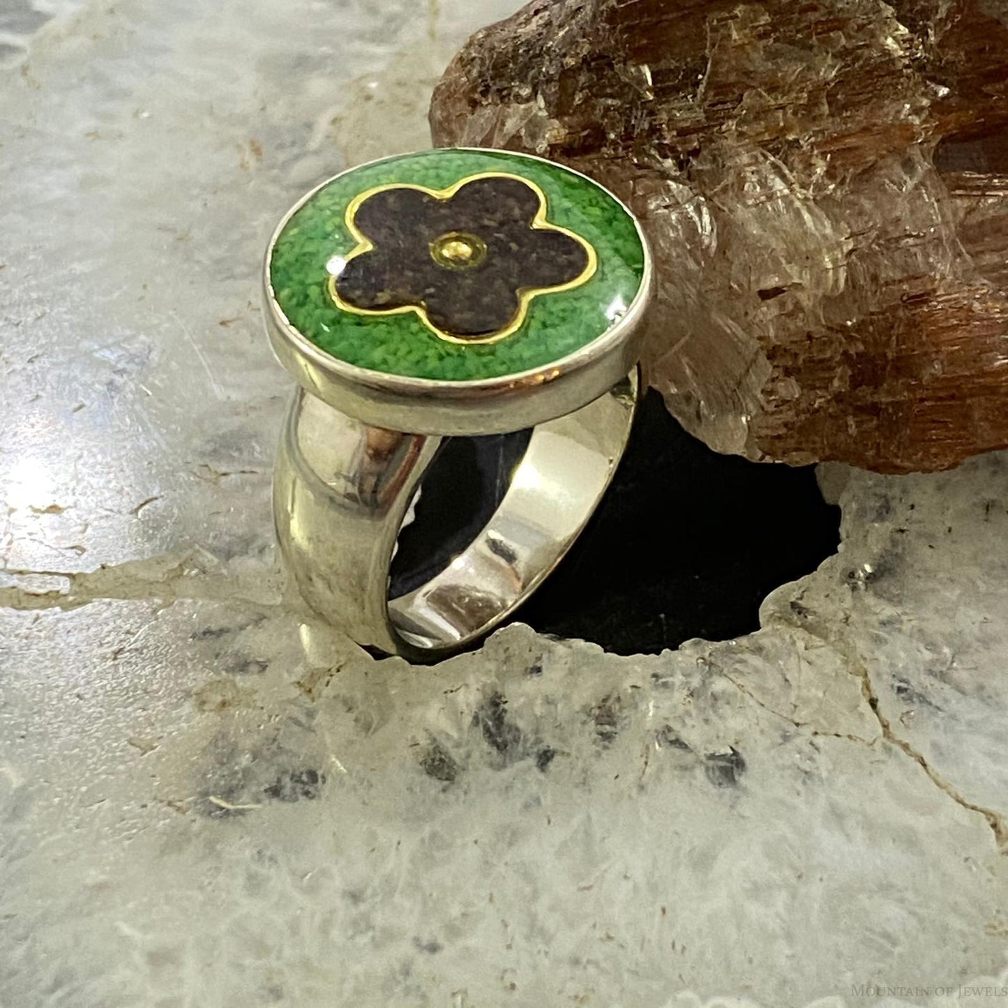 Carolyn Pollack Southwestern Style Sterling Silver Multistone Flower Chip Inlay Ring Size 7 For Women