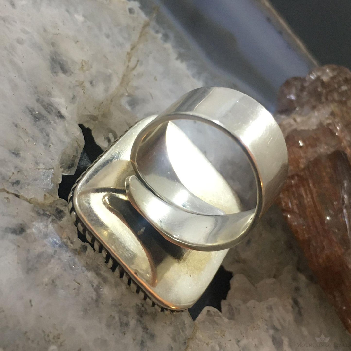 Carolyn Pollack Southwestern Style Sterling Silver Rectangle Turquoise Decorated Ring Size 8 For Women