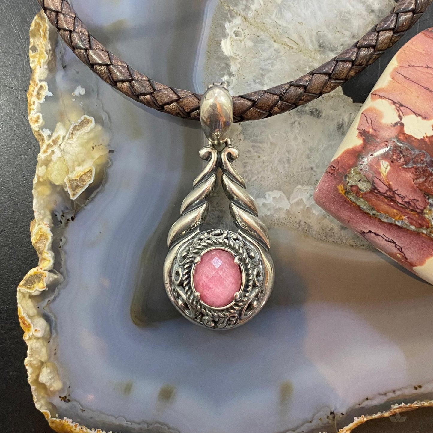 Carolyn Pollack Sterling Silver Rhodonite Doublet Decorated Enhancer Pendant For Women