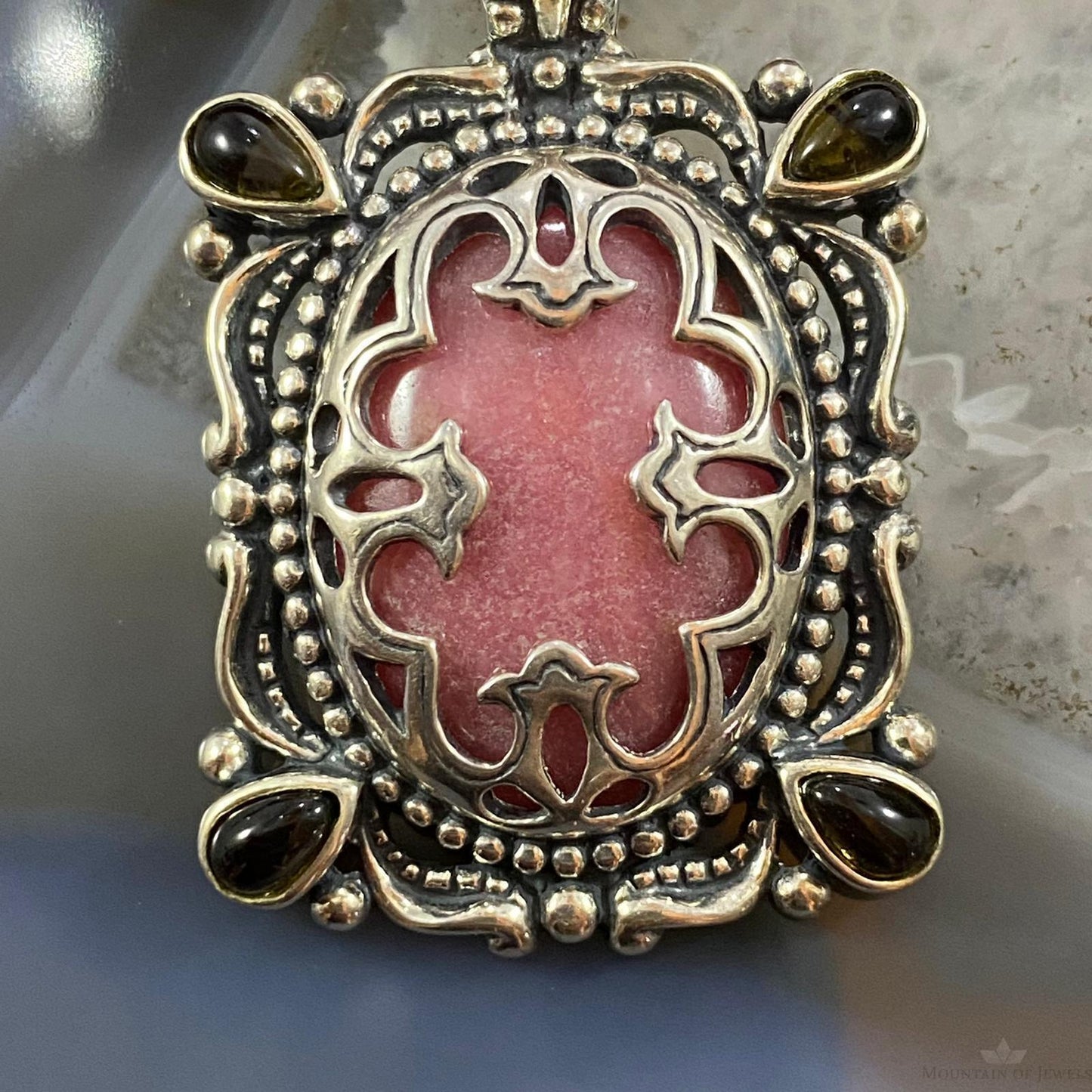 Carolyn Pollack Southwestern Style Sterling Silver Rhodonite & Smoky Quartz Pendant For Women