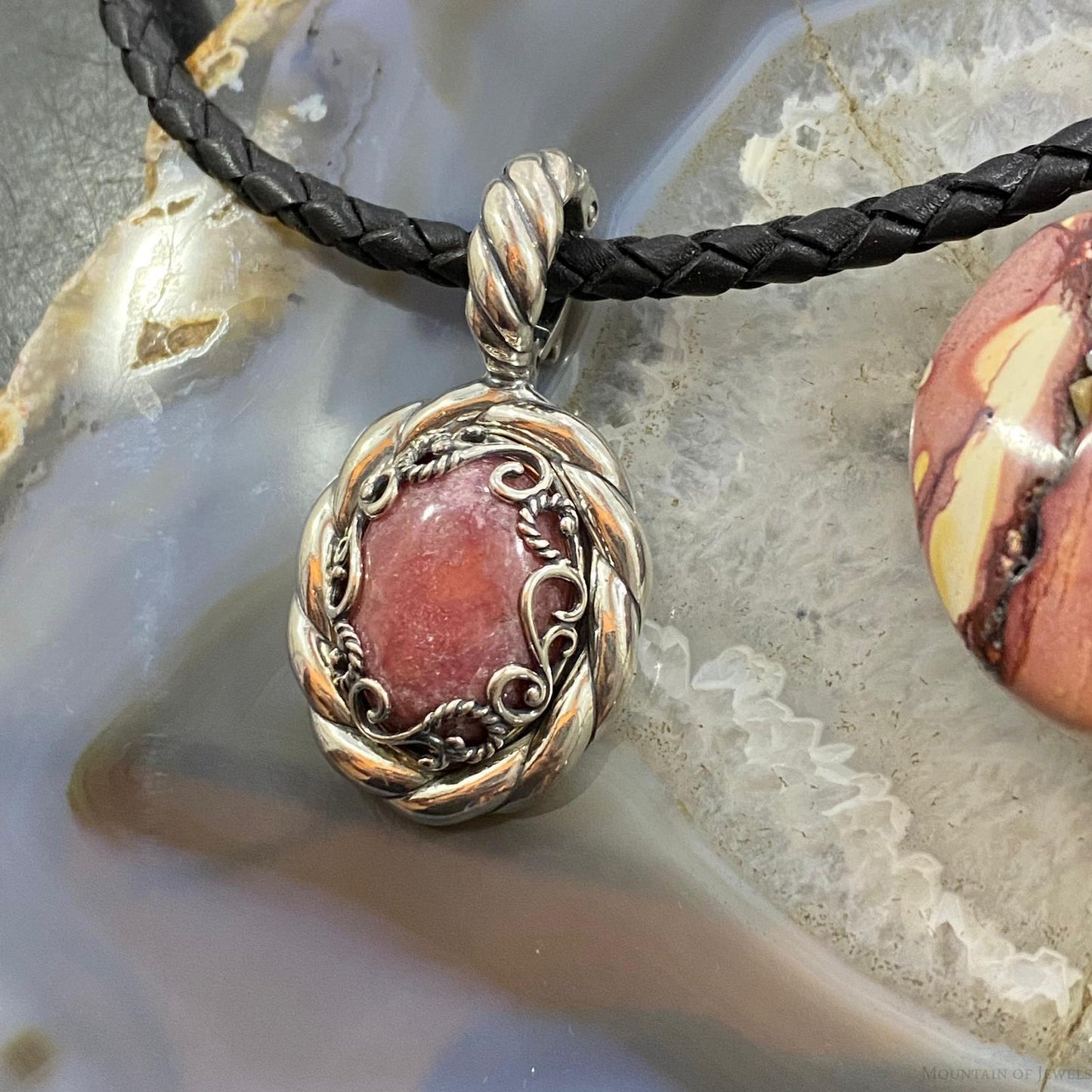 Carolyn Pollack Sterling Silver Rhodonite Decorated Enhancer Pendant For Women