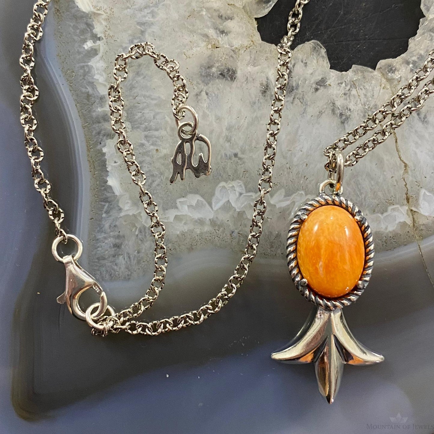 Carolyn Pollack Southwestern Style Sterling Silver Spiny Oyster Squash Pendant & Necklace For Women