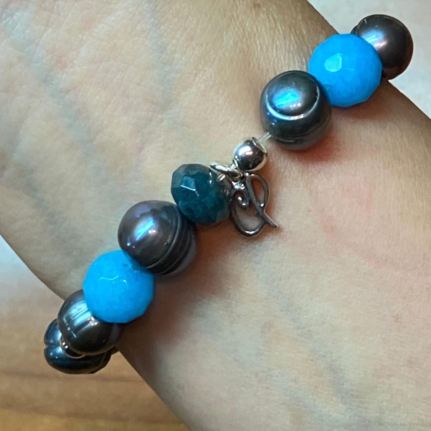 Carolyn Pollack Vintage Sterling Silver Multi Gemstone Ocean Tones Stretch Bracelet