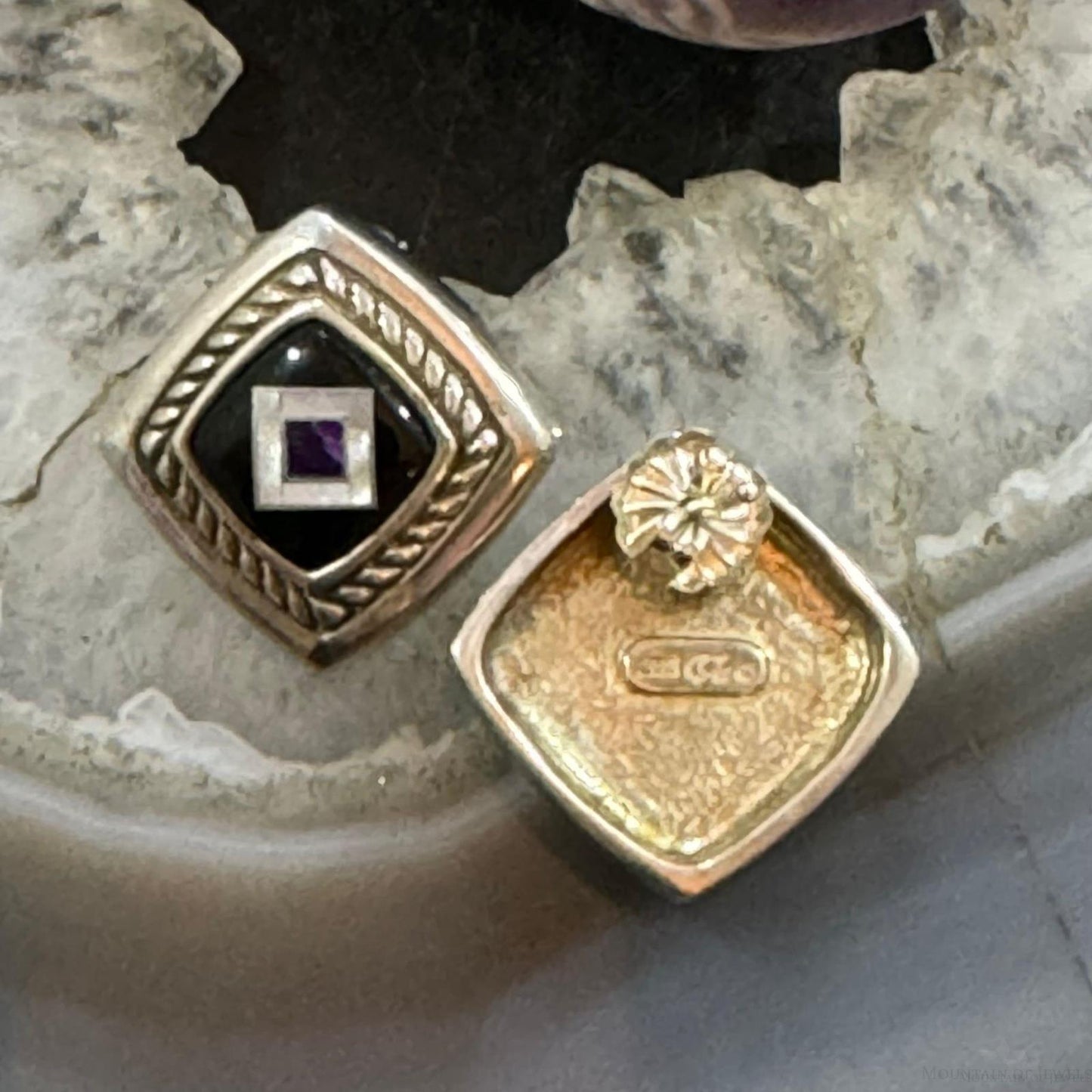 Carolyn Pollack Sterling Silver Square Onyx Inlay Stud Earrings For Women