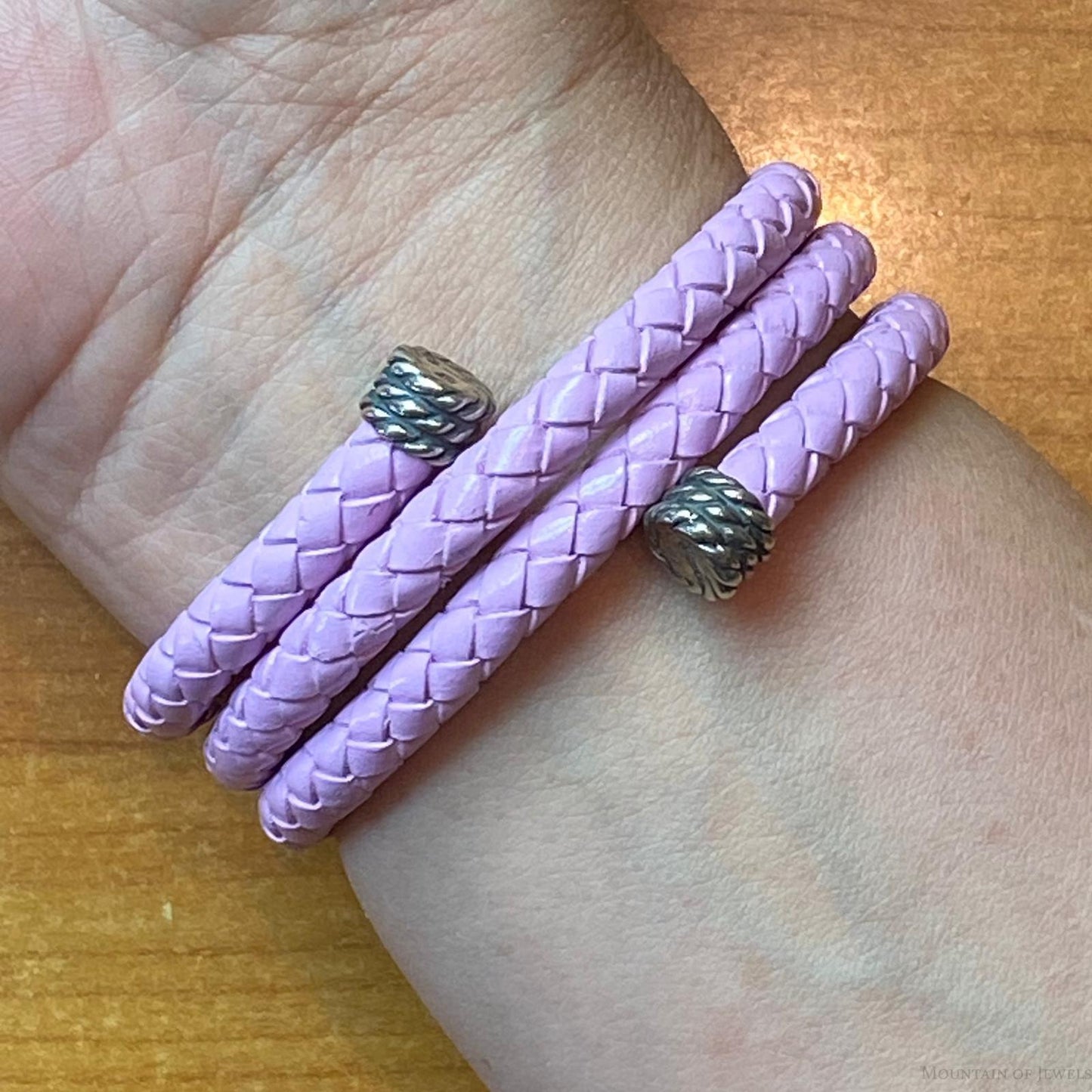 Carolyn Pollack Sterling Silver Lilac Braided Leather Unisex Coil Wrap Bracelet