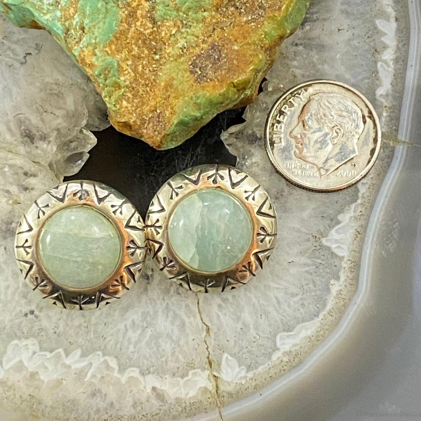 Carolyn Pollack Vintage Southwestern Style Sterling Silver Aquamarine Stud Earrings For Women