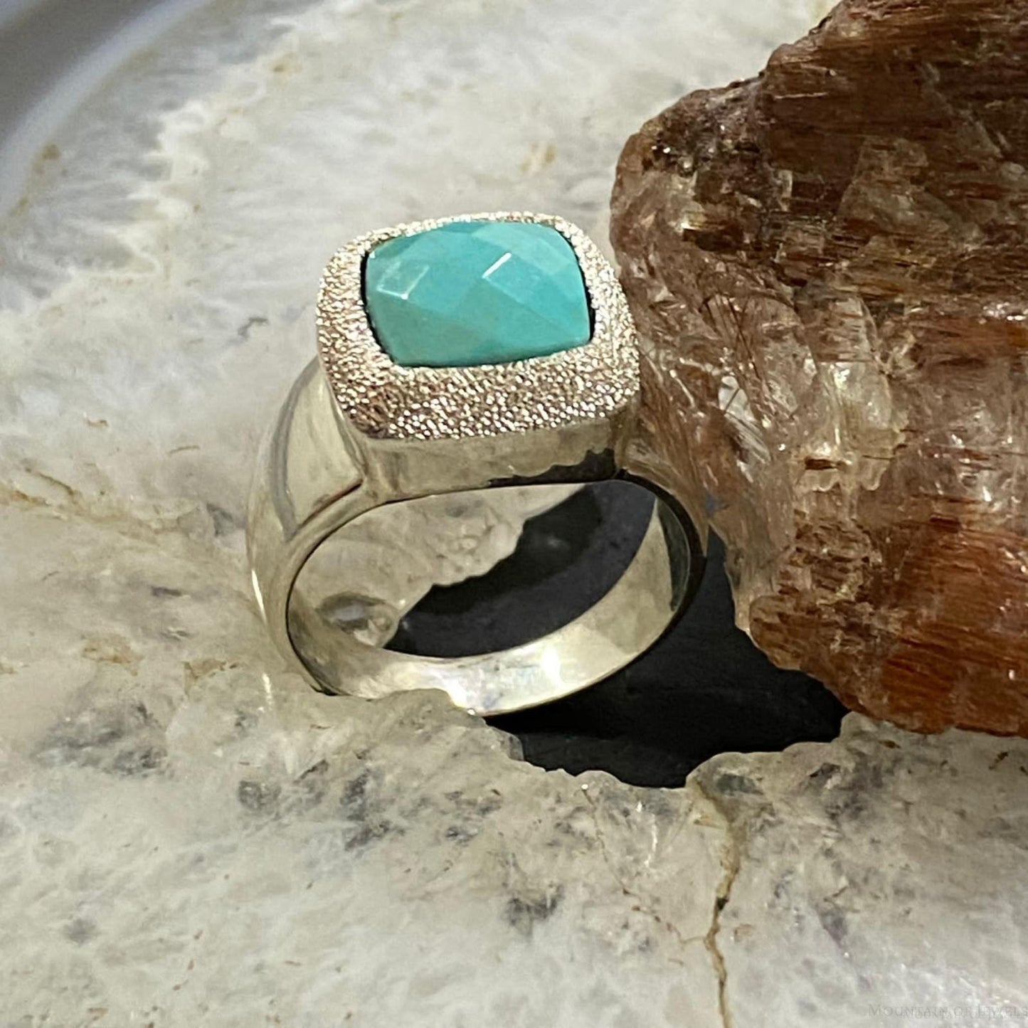 Carolyn Pollack Sterling Square Faceted Turquoise Decorated Ring For Women