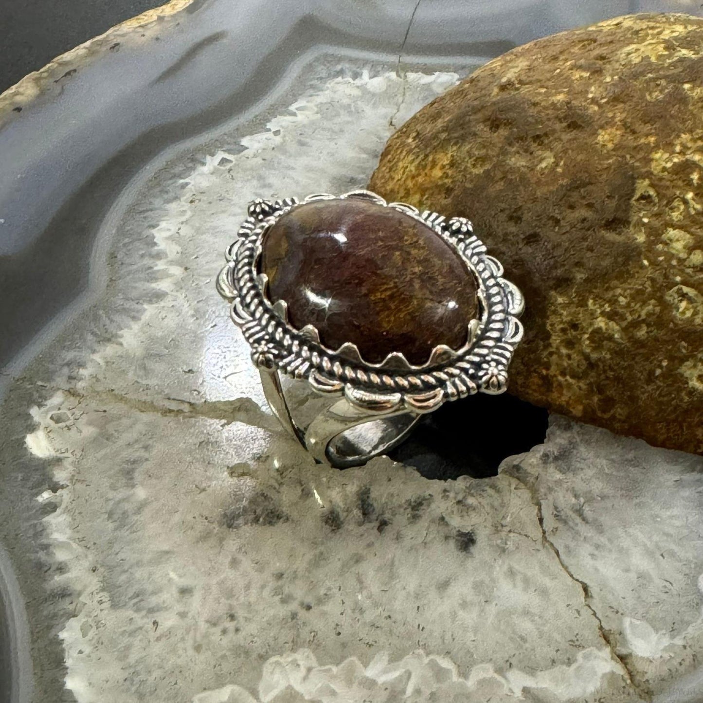 Carolyn Pollack Southwestern Style Sterling Silver Jasper Decorated Ring For Women