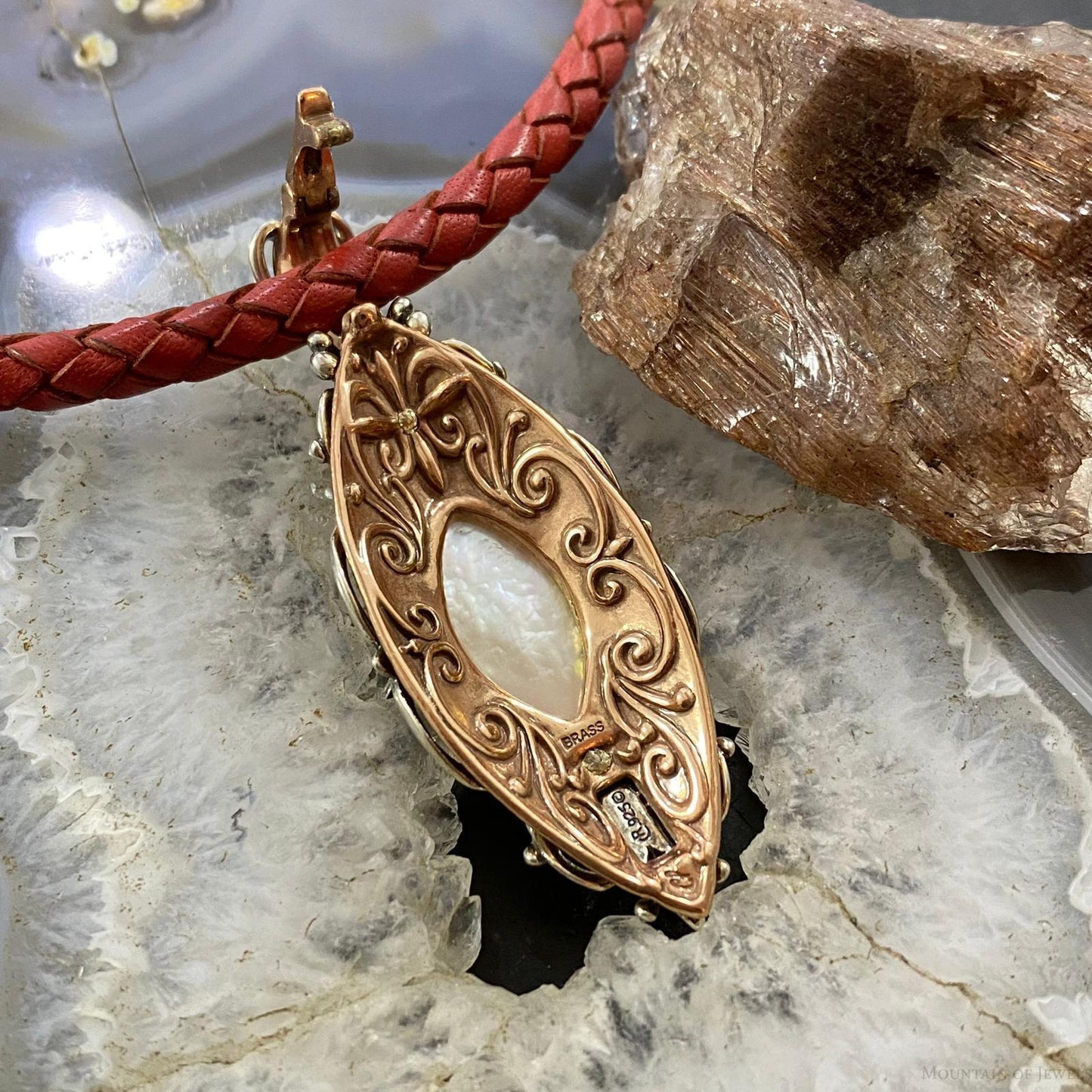 Carolyn Pollack Southwestern Style Sterling Silver & Brass Mother of Pearl Decorated Pendant For Women