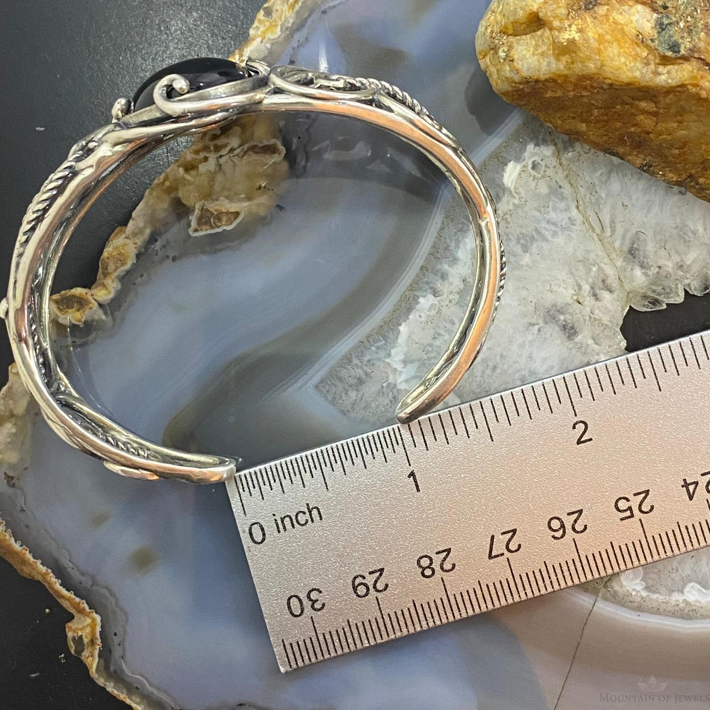 Carolyn Pollack Sterling Silver Large Oval Onyx Decorated Bracelet For Women