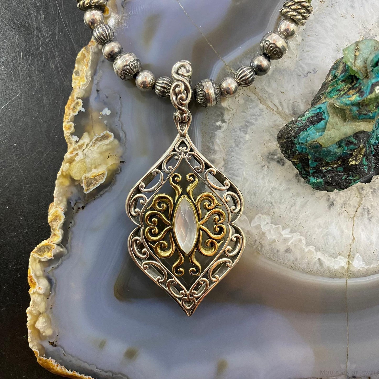 Carolyn Pollack Vintage Southwestern Style Sterling Silver & Brass Moonstone Pendant For Women