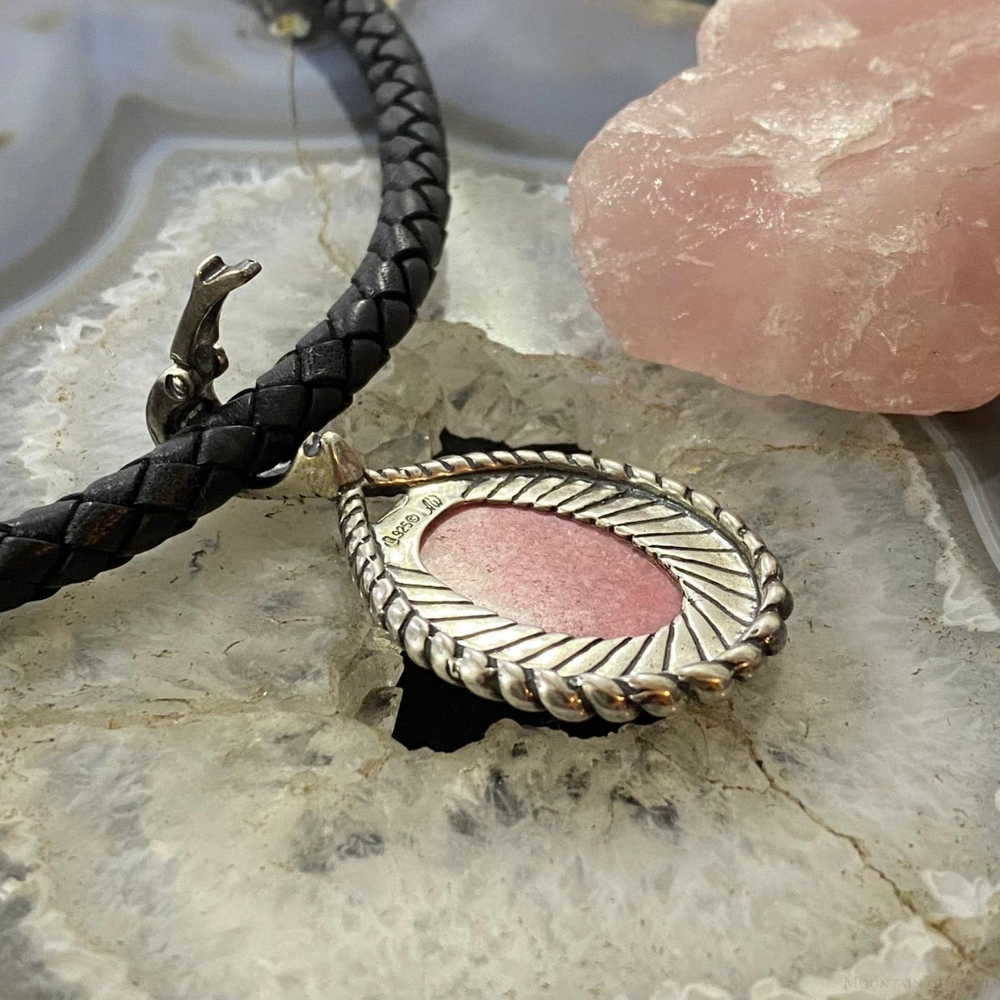 Carolyn Pollack Southwestern Style Sterling Silver Pink Rhodonite Rope Enhancer Pendant For Women