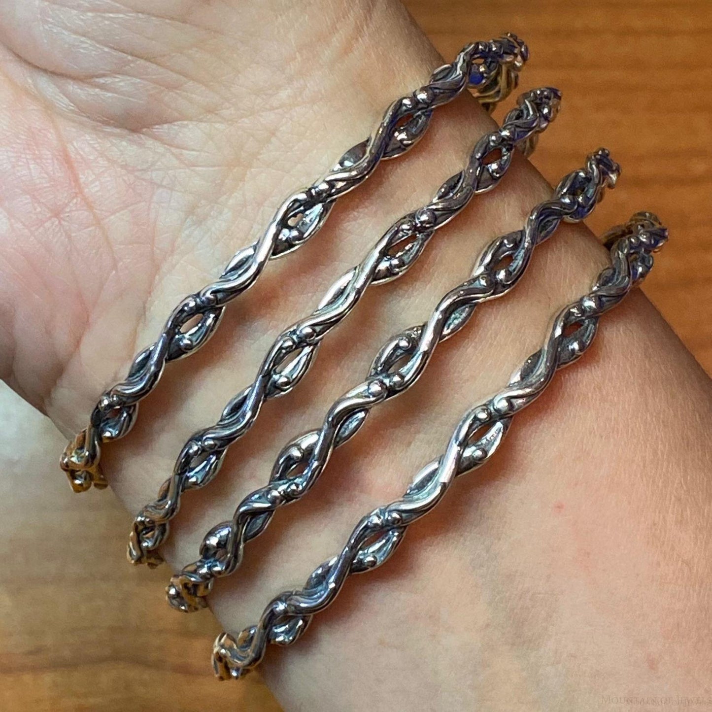 Carolyn Pollack Sterling Silver Decorated 4 Bangle Bracelet Set For Women