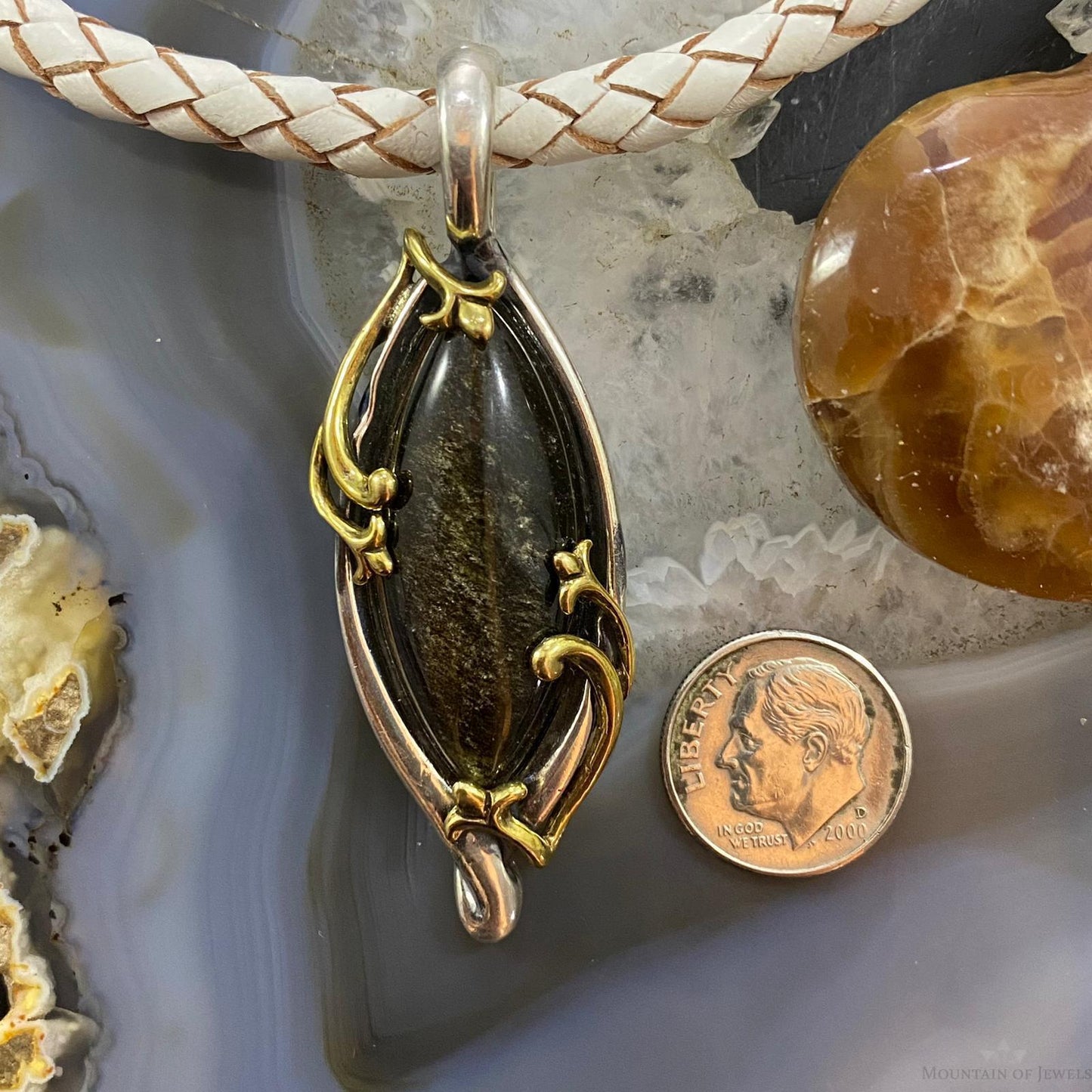 Carolyn Pollack Southwestern Style Sterling Silver & Brass Brown Quartz Decorated Pendant For Women