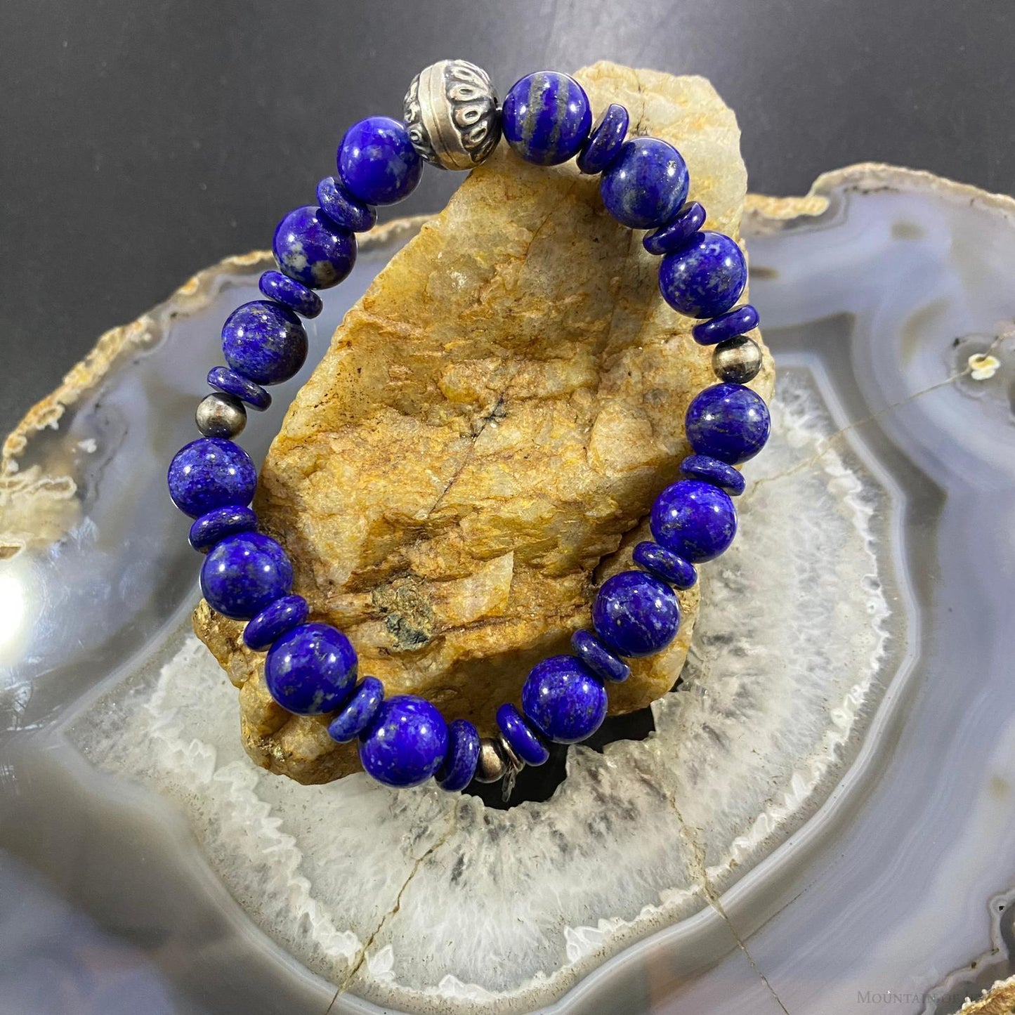 Carolyn Pollack Sterling Silver Lapis Lazuli Bead Stretch Bracelet For Women